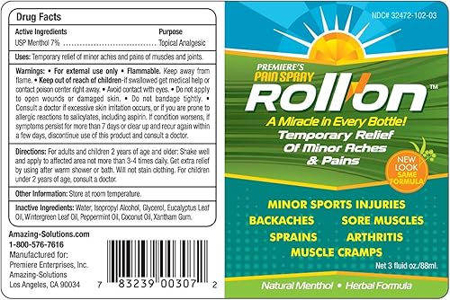 Miniatura 2 de Premiere's Pain Spray Mezcla de hierbas de aceite de mentol y menta totalmente natural para dolor articular y nervioso, dolor muscular, esguinces,