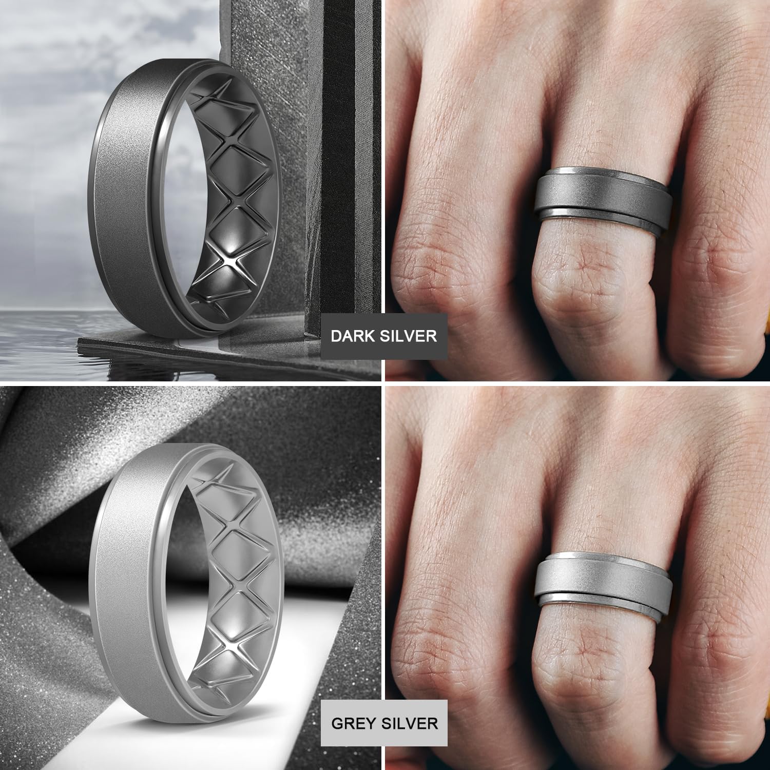 Egnaro Men's Silicone Wedding Rings, 8.5mm Wide 2mm Thick Breathable Inner Arc Rubber Bands, Hypoallergenic Flexible Rings for Gym, Work, Construction, Electrical & Outdoor, Gift for Men, 1-7 Pack