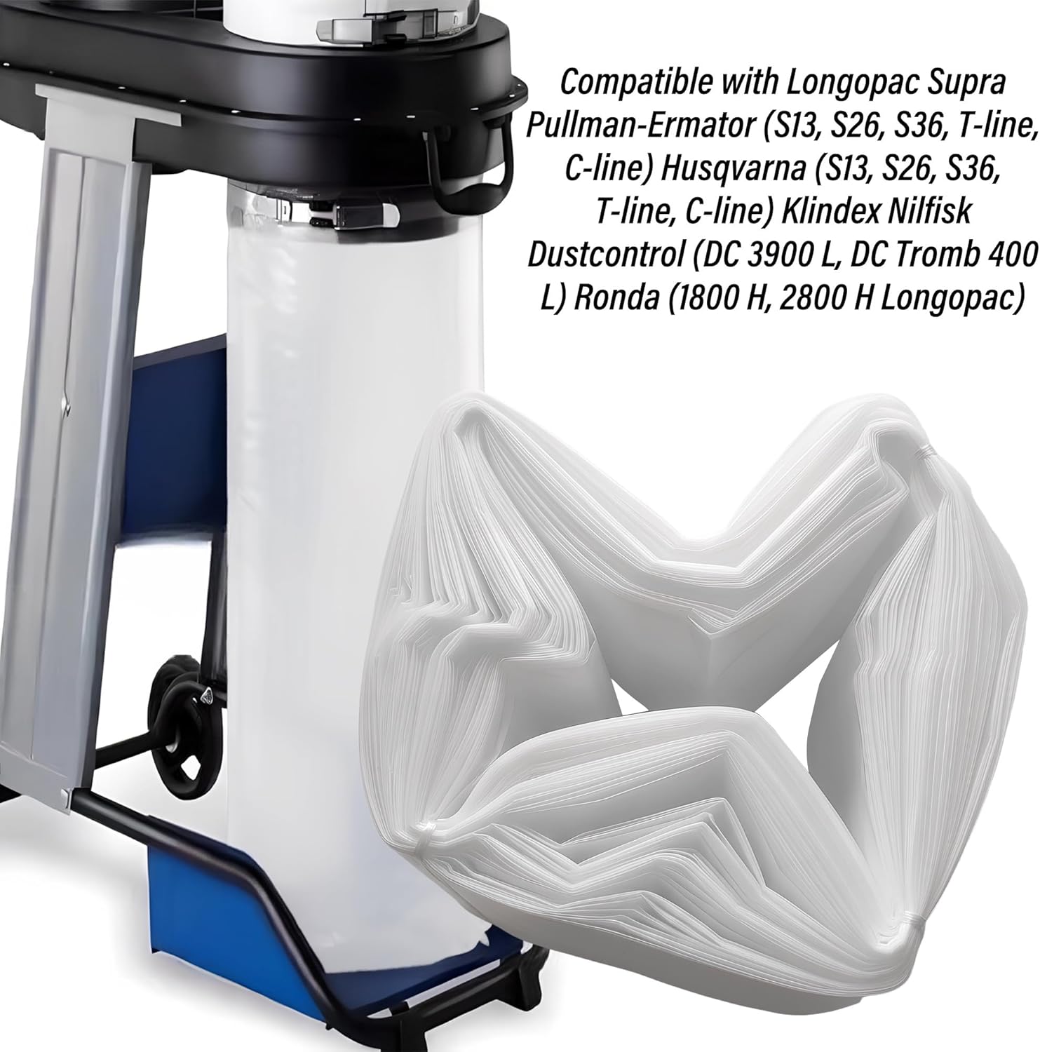 4 x 72ft Industrial Vacuum Dust Collector Bags, Universal Continuous Industrial Dust Vacuum Bags Compatible with Nilfisk Longopac Supra Pullman Husqvarna Ermator Klindex more