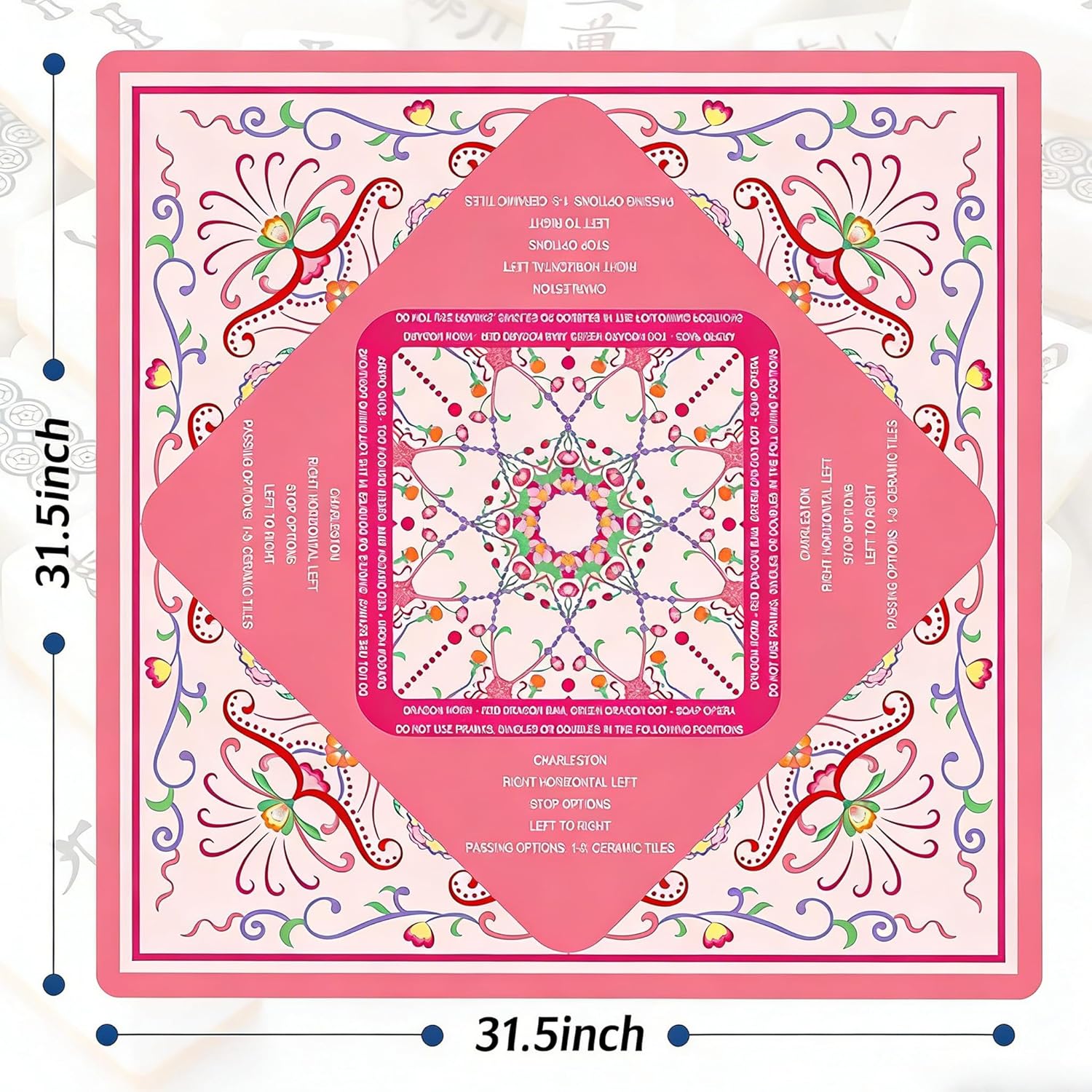 Neoprene Mahjong Mat with Rules (31.5" x 31.5"), No Creases American Mahjong Mat, Anti-Slip & Noise Reduction Mahjong Learning Mat, Mahjong Mats Gifts (Pink)