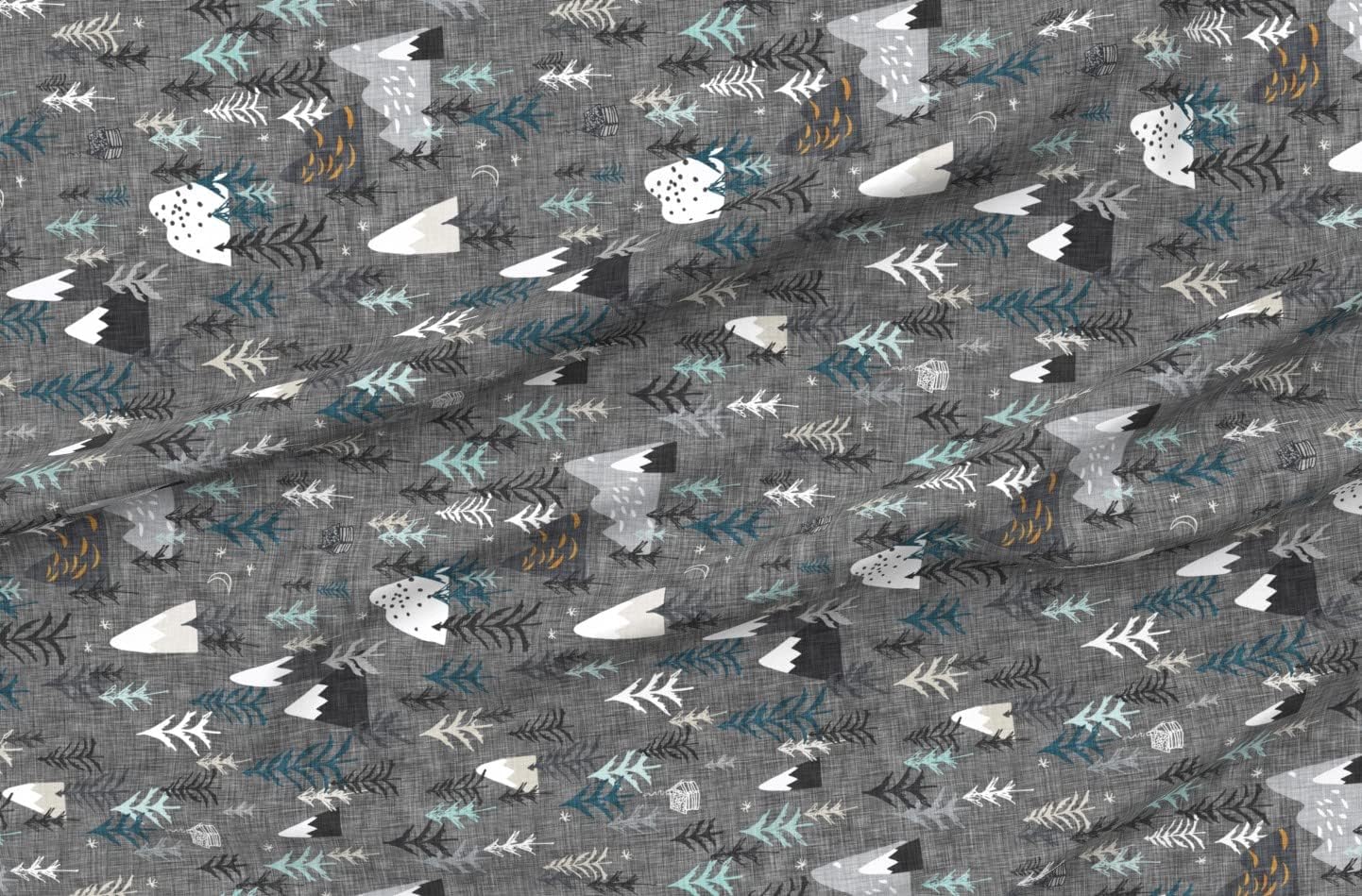 Spoonflower Fabric - Forest Peaks Large Charcoal Woodland Mountains Gray Rotated Mountain Printed on Polartec(R) Fleece Fabric by The Yard - Sewing Blankets Loungewear and No-Sew