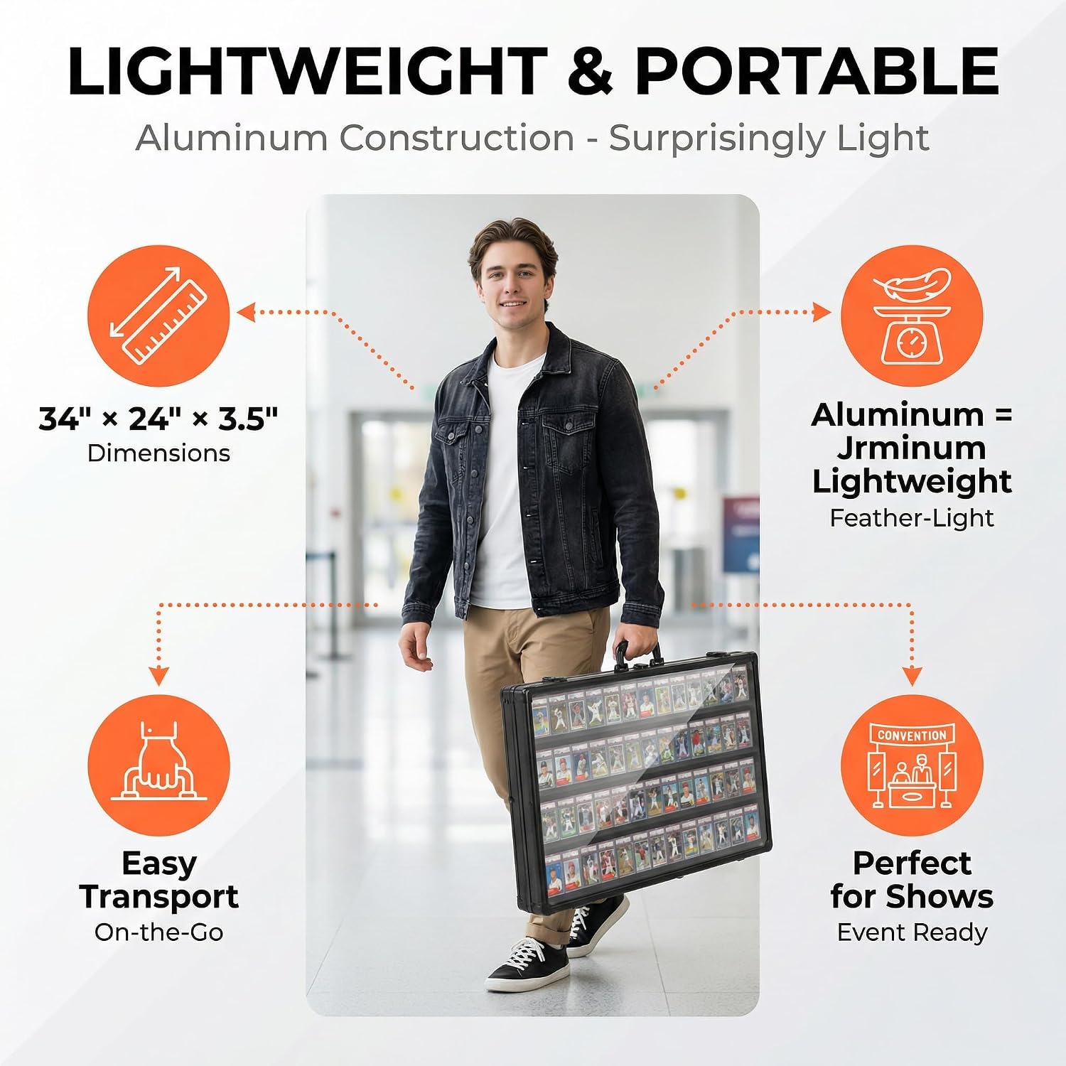 Card Display Case Aluminum Trade Show Display Case Large Portable Trading with Lock for Collectibles, Sports Cards. 34IN x 22IN - Black