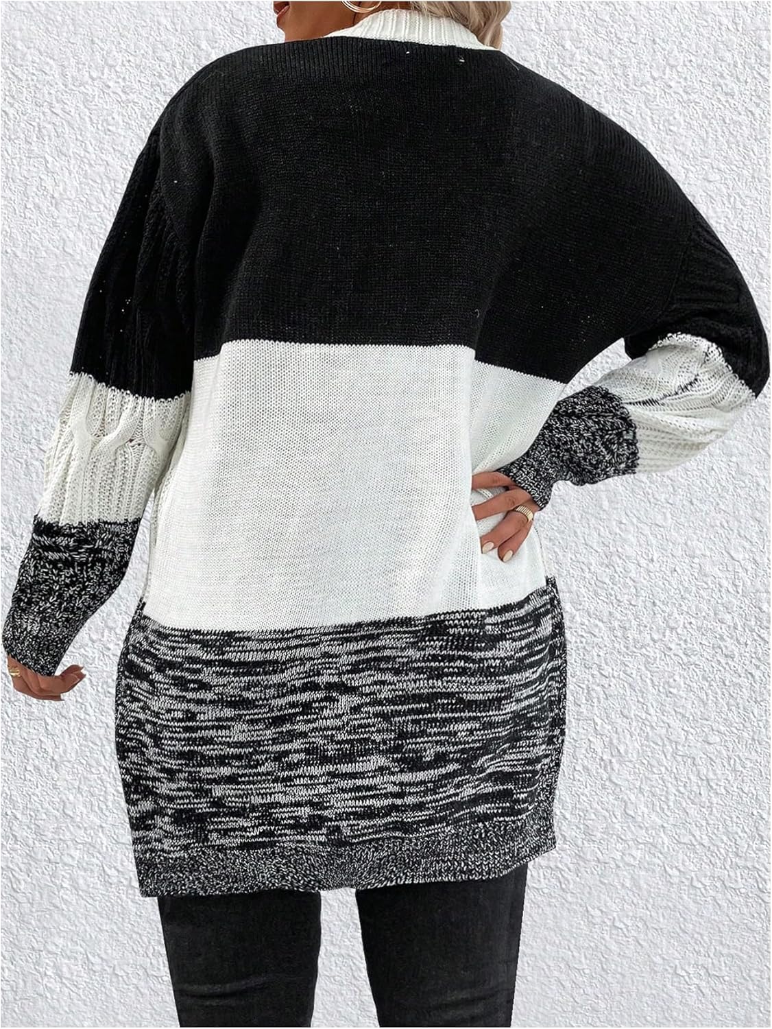 SOLY HUX Women's Plus Size Color Block Cardigan Sweater Open Front Long Sleeve Casual Cardigans - Image 2