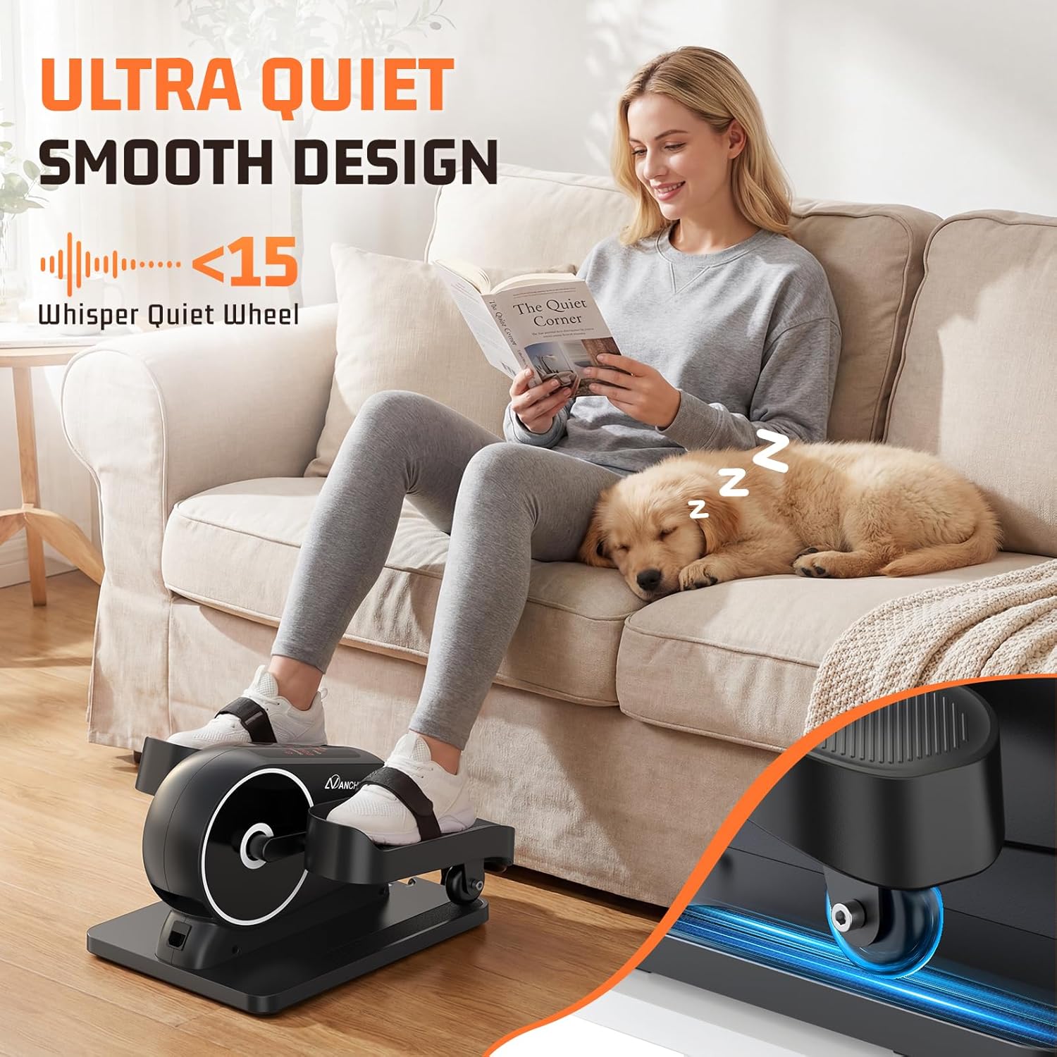 Under Desk Elliptical, Ultra-Silent Elliptical Machine for Home, Magnetic Control Leg Exerciser&12 Speeds Electric Elliptical for Seniors,100% Pre-Assembled Mini Elliptical Exercise Equipment for home