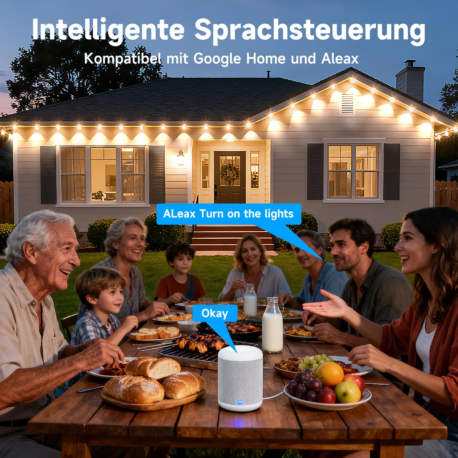 Permanente Außenbeleuchtung RGBICW 2700K-6500K mit Smart App Steuerung für Weihnachtsdekoration Gartenpartys und Tägliche Beleuchtung IP67 Wasserdicht für Dach Garten Fassade(30M Weiße)