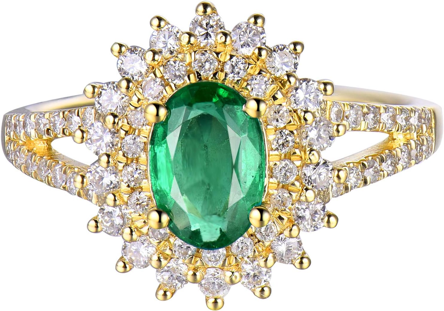 Genuine Natural Oval Shape 5x7mm Emerald Engagement Diamond Ring Solid 18K Yellow Gold Ladies Women Rings