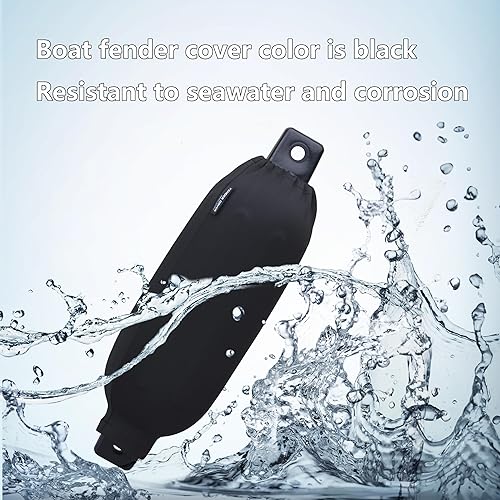 Miniatura 2 de Fundas para guardabarros de barco, 23 x 6.5 pulgadas, cubiertas de parachoques de fibra de poliéster negra para guardabarros acanalados de doble