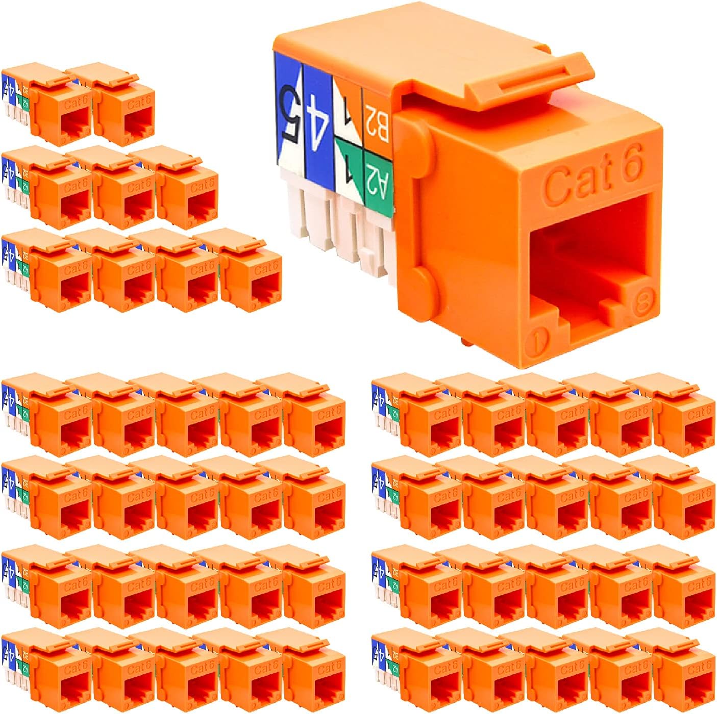 Cat.6 RJ45 110 Type Keystone Jack (50-Pack, Orange)