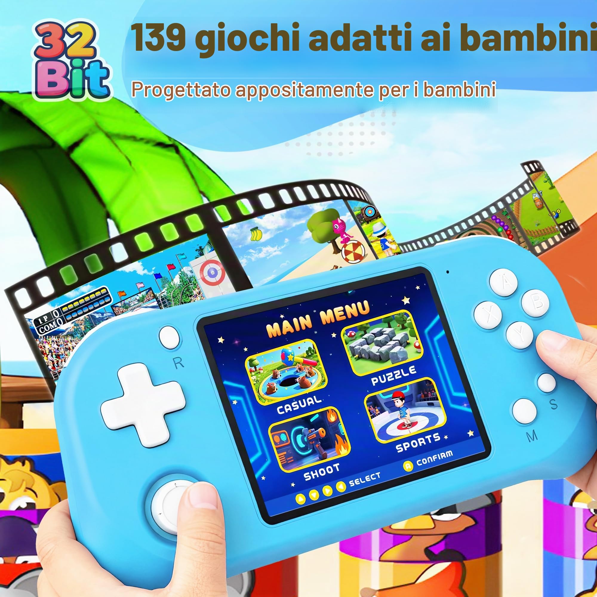 Console di Gioco Portatile per Bambini,139 Videogiochi Retrò,blu