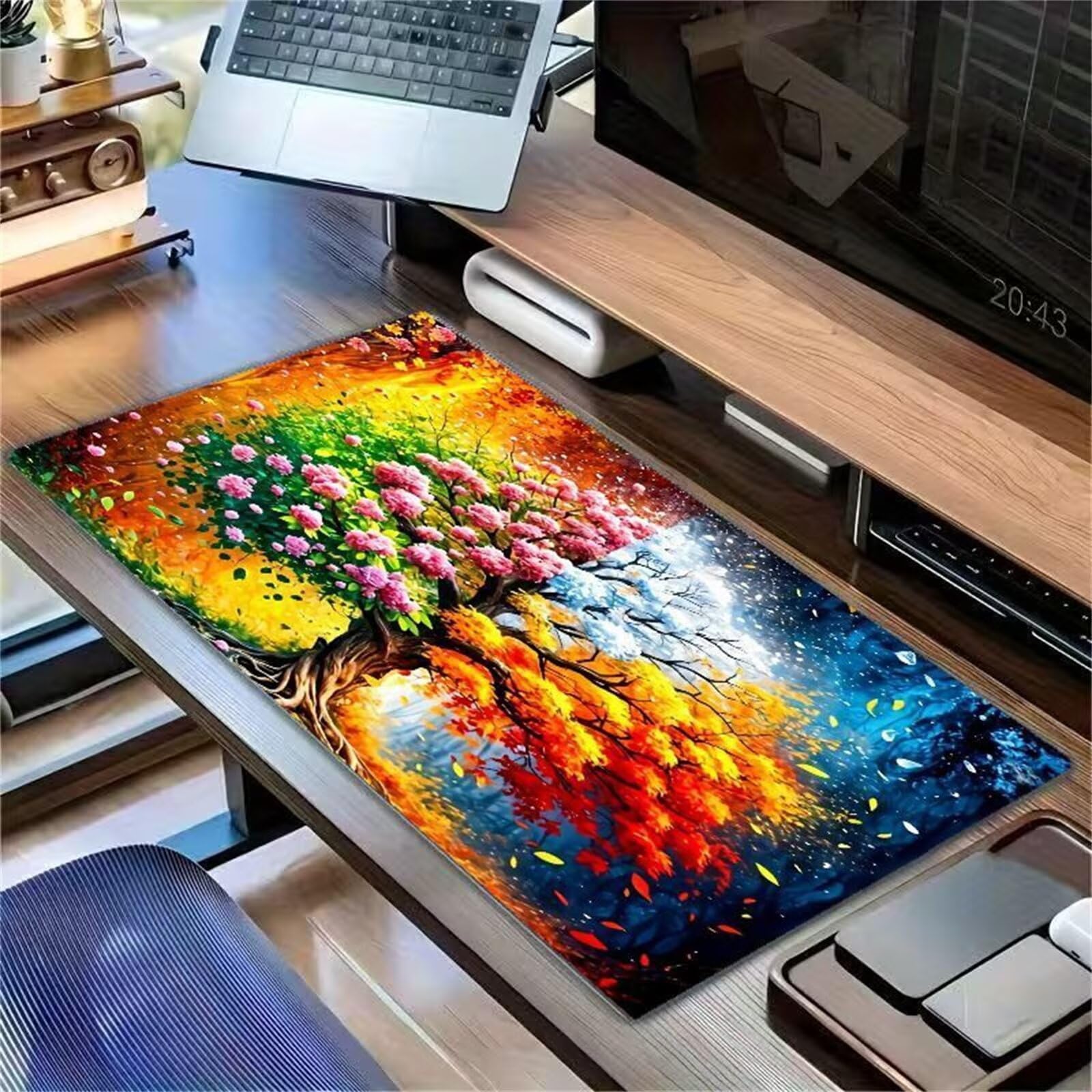 Alfombrilla de Ratón Gaming XXL 1000x500x2mm, Árbol Las Cuatro Estaciones | Alfombrilla Escritorio Grande Antideslizante, Superficie de Alta Precisión y Velocidad para Teclado, PC y Laptop