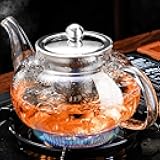 PARACITY Glass Teapot Stovetop 20 OZ/600ml, Tea pot with Removable 18/8 Stainless Steel Infuser, Borosilicate Clear Tea Kettle, Teapot Blooming and Loose Leaf Tea Maker Tea Brewer for Camping, Travel