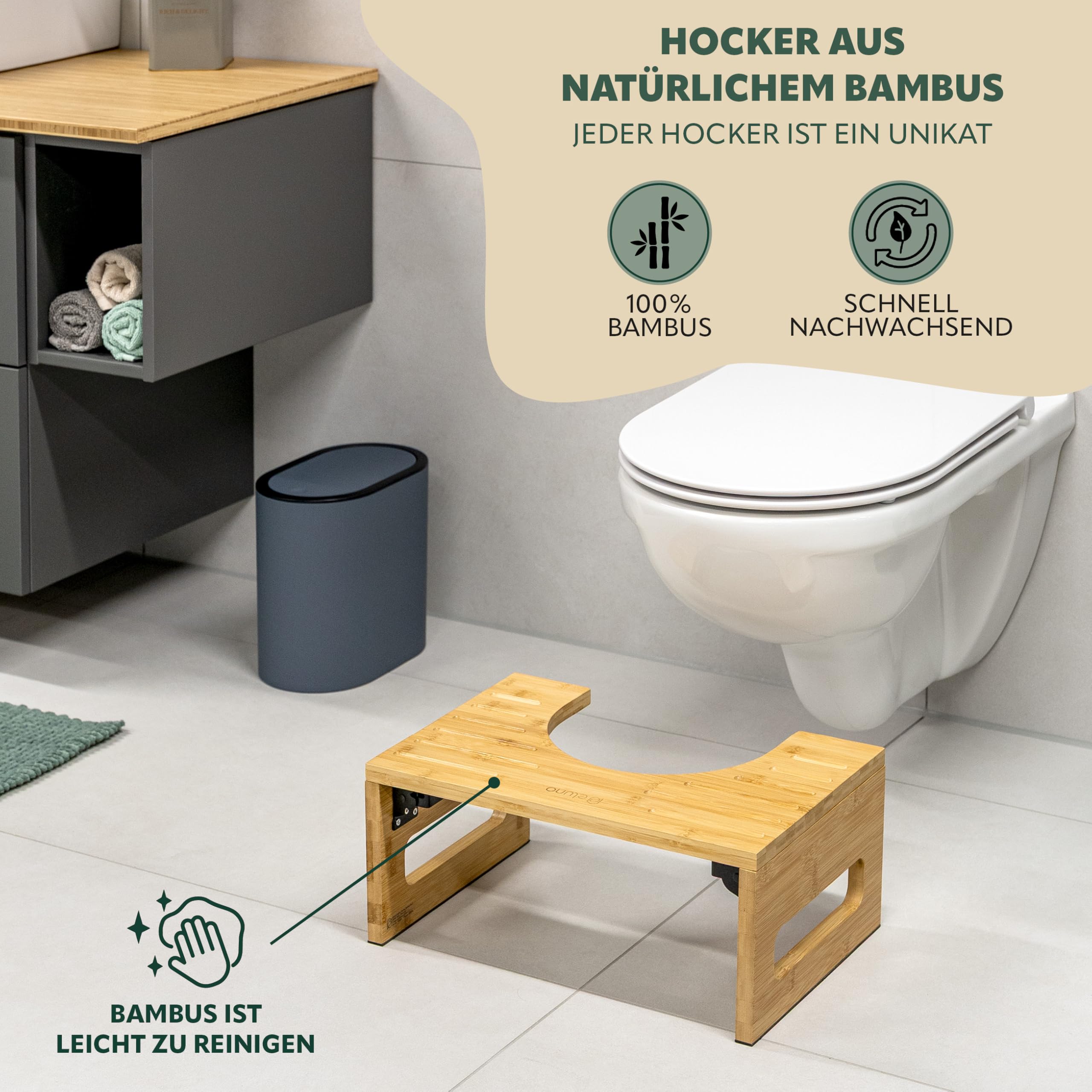 eluno Taburete de inodoro, reposapiés de bambú con almohadillas antideslizantes, ahorra espacio, plegable y estable, ideal para adultos y niños, ofrece alivio para el estreñimiento, hinchazón