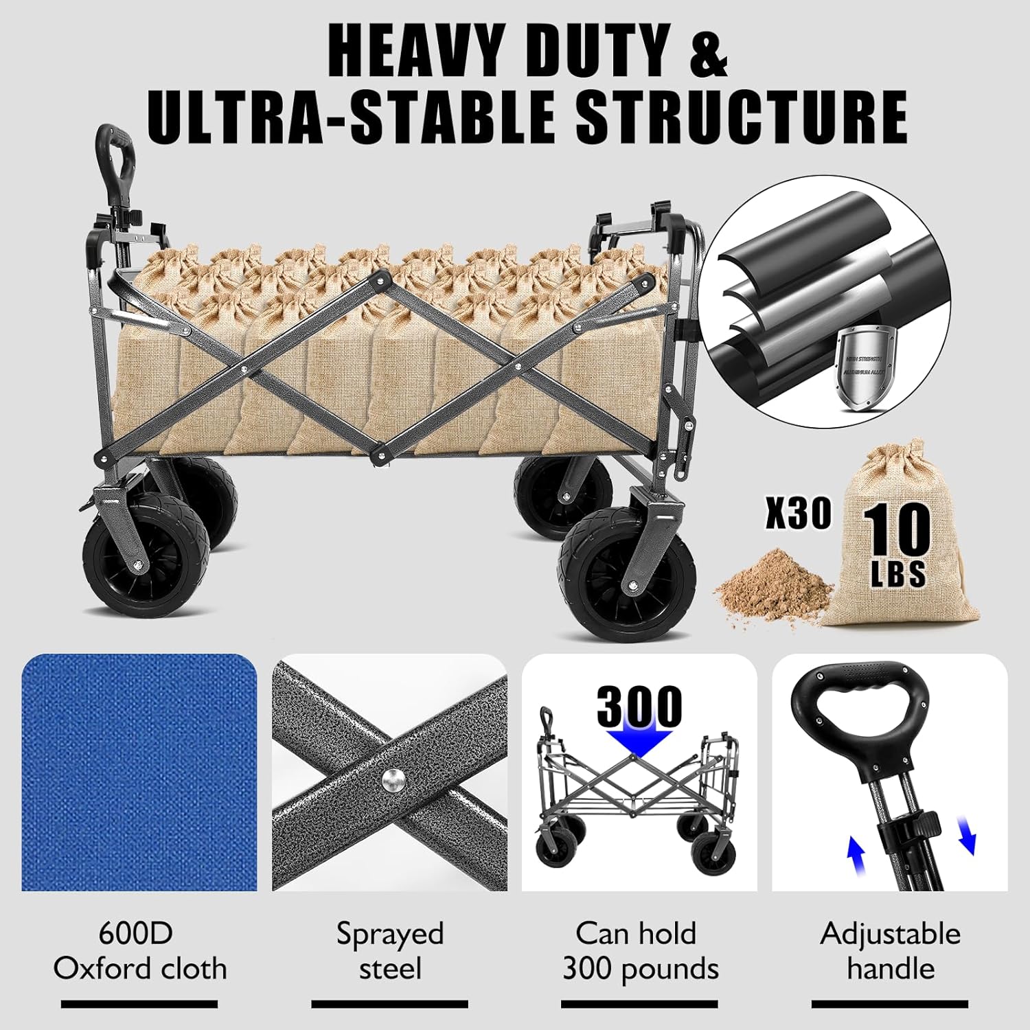 Beach Wagon Cart Foldable Travel Cart for Outdoor Camping with Canopy,Tabletop, Side Pockets, and Cup Holder Can Hold up to 300 lbs Beach Wagon Cart Foldable Travel Cart for Outdoor Camping with Canopy,Tabletop, Side Pockets, and Cup Holder Can Hold up to 300 lbs