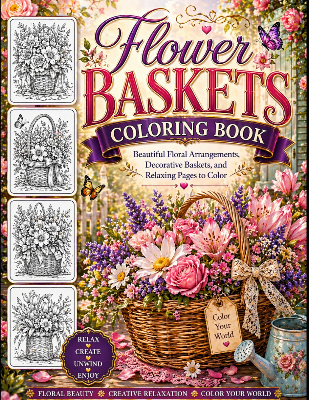 Flower Baskets Coloring Book: Beautiful Floral Arrangements, Decorative Baskets, and Relaxing Pages to Color