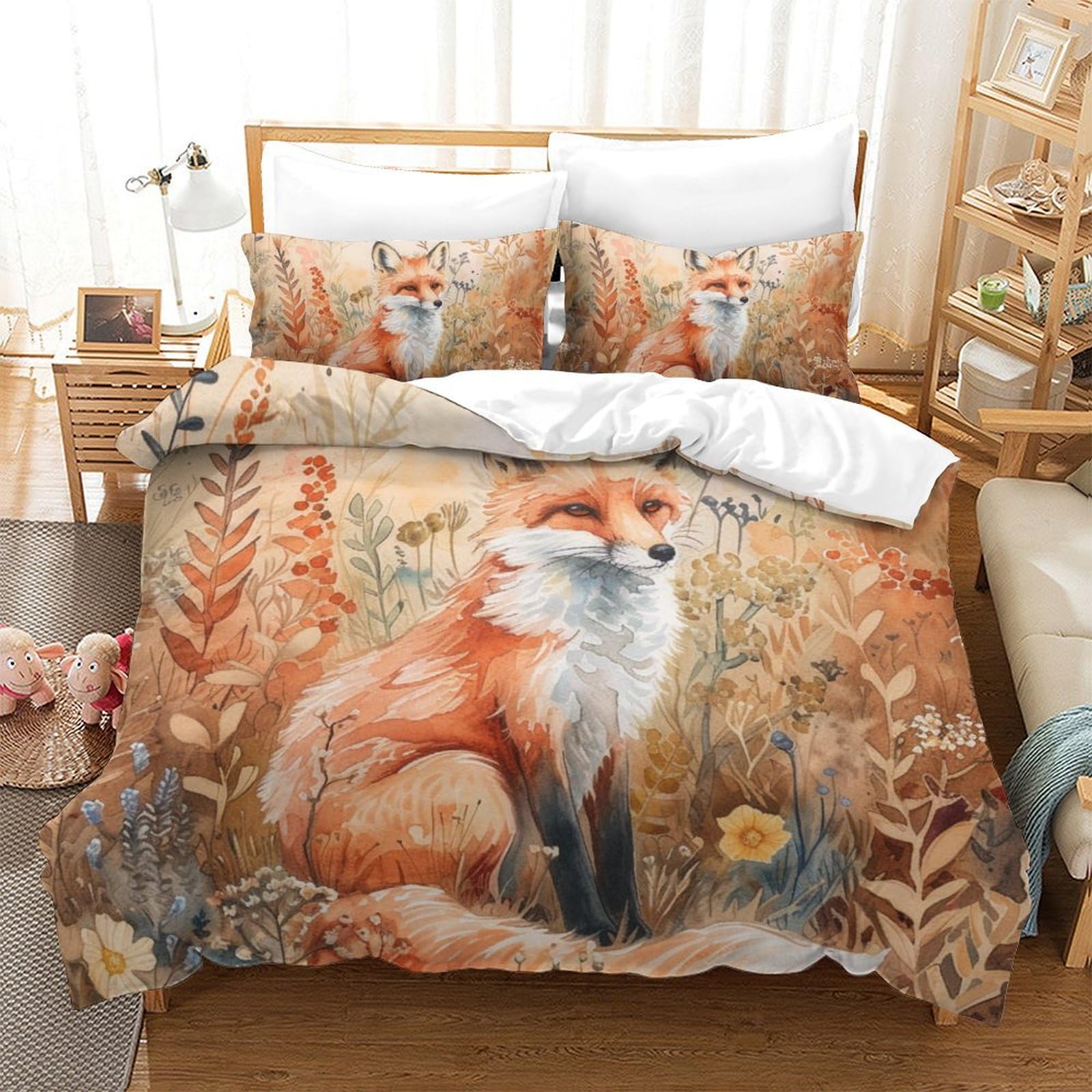 Housse de couette respirante et douce imprimé 3D renard de la jungle king