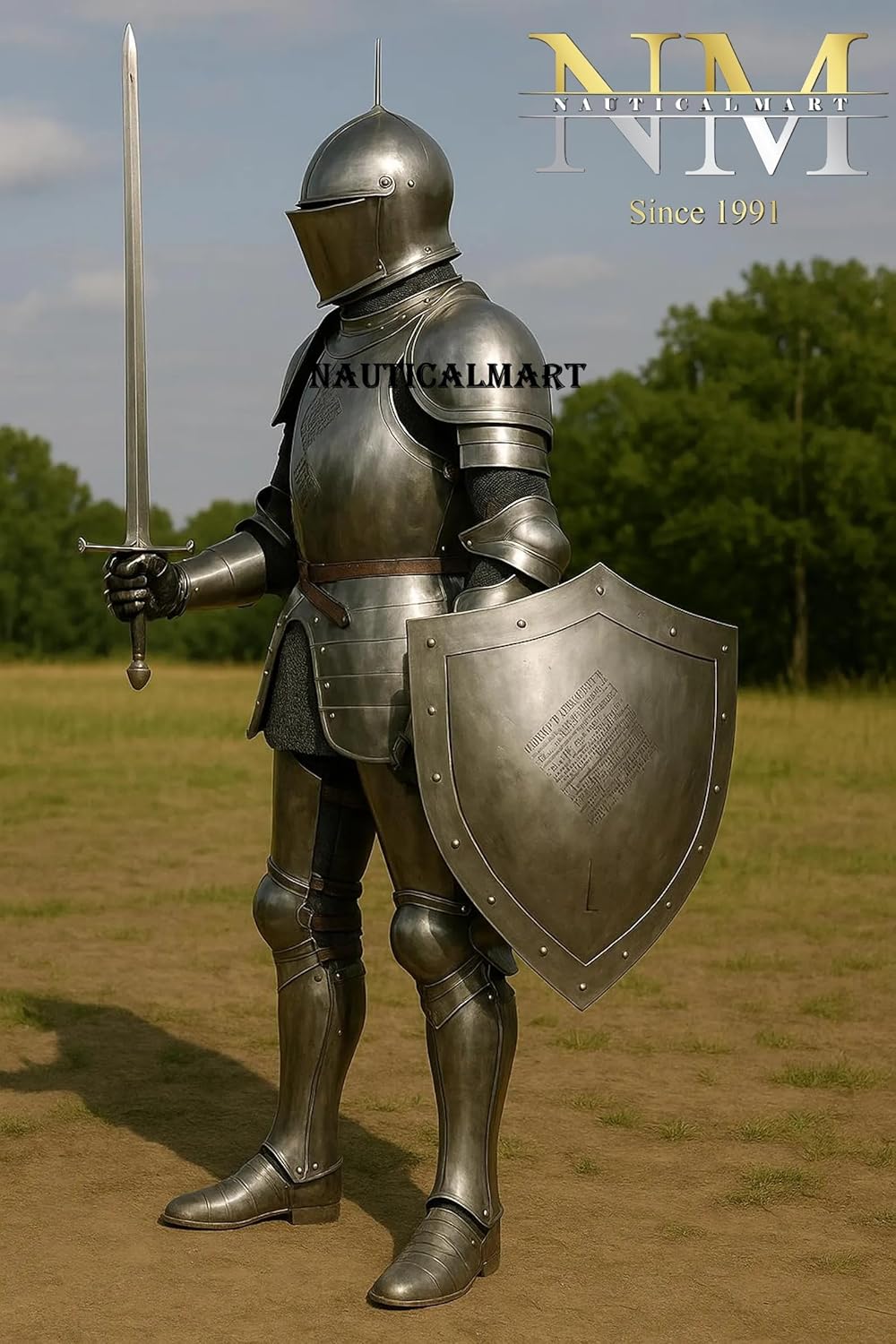 NauticalMart Medieval Knight Armor Suit – Full Plate Steel Armor Handcrafted Steel European Armor Suit Perfect for LARP, Historical Reenactment, Cosplay, Halloween & Theater Act Costume