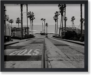 Poster Master San Diego Street Poster - Stop Sign Print - California Photography - Travel Beach View - Black & White - Ocean or Beach House Wall Decor - 8x10 UNFRAMED Art
