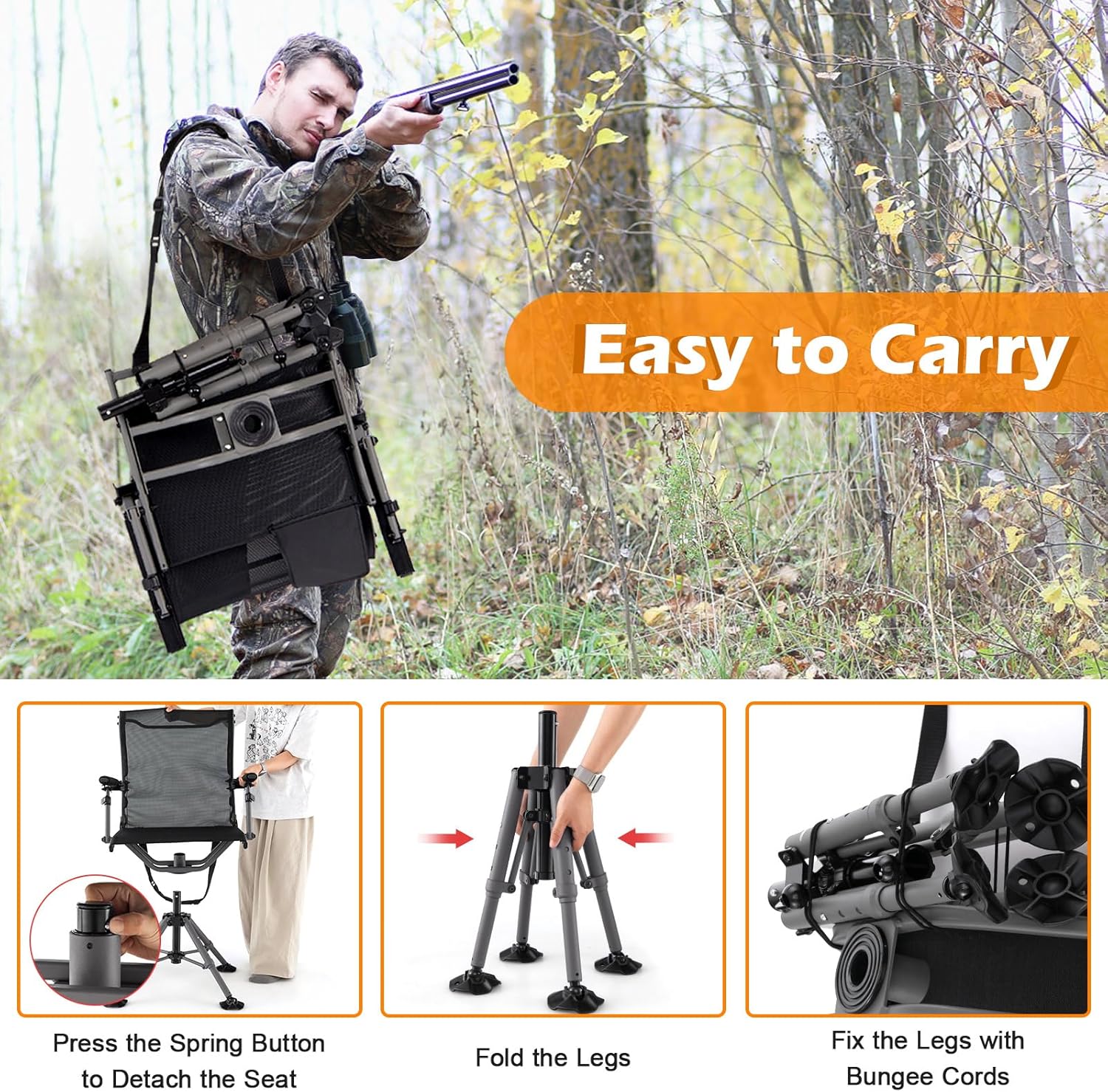 Tangkula Hunting Chair with Shooting Rest, 360° Swivel Hunting Seat with 4 Extendable Aluminum Legs, Adjustable Gun Rest, Portable Hunting Blind Chairs with Carrying Strap for Outdoor Activities