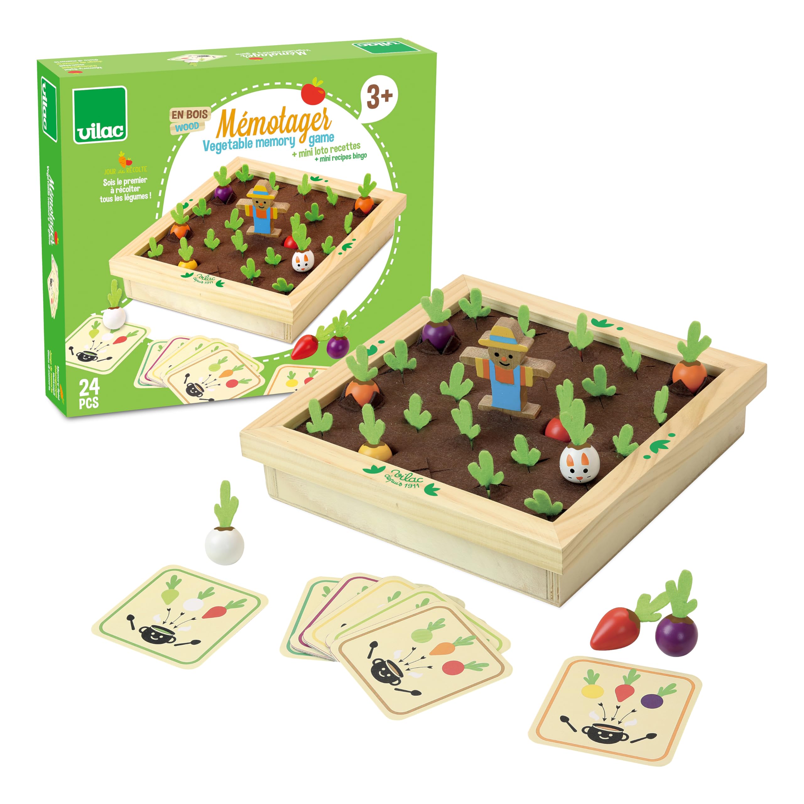 Vilac - Mémotager Jour de Récolte - Jeu de Mémoire en Bois - Enfants 3 Ans+