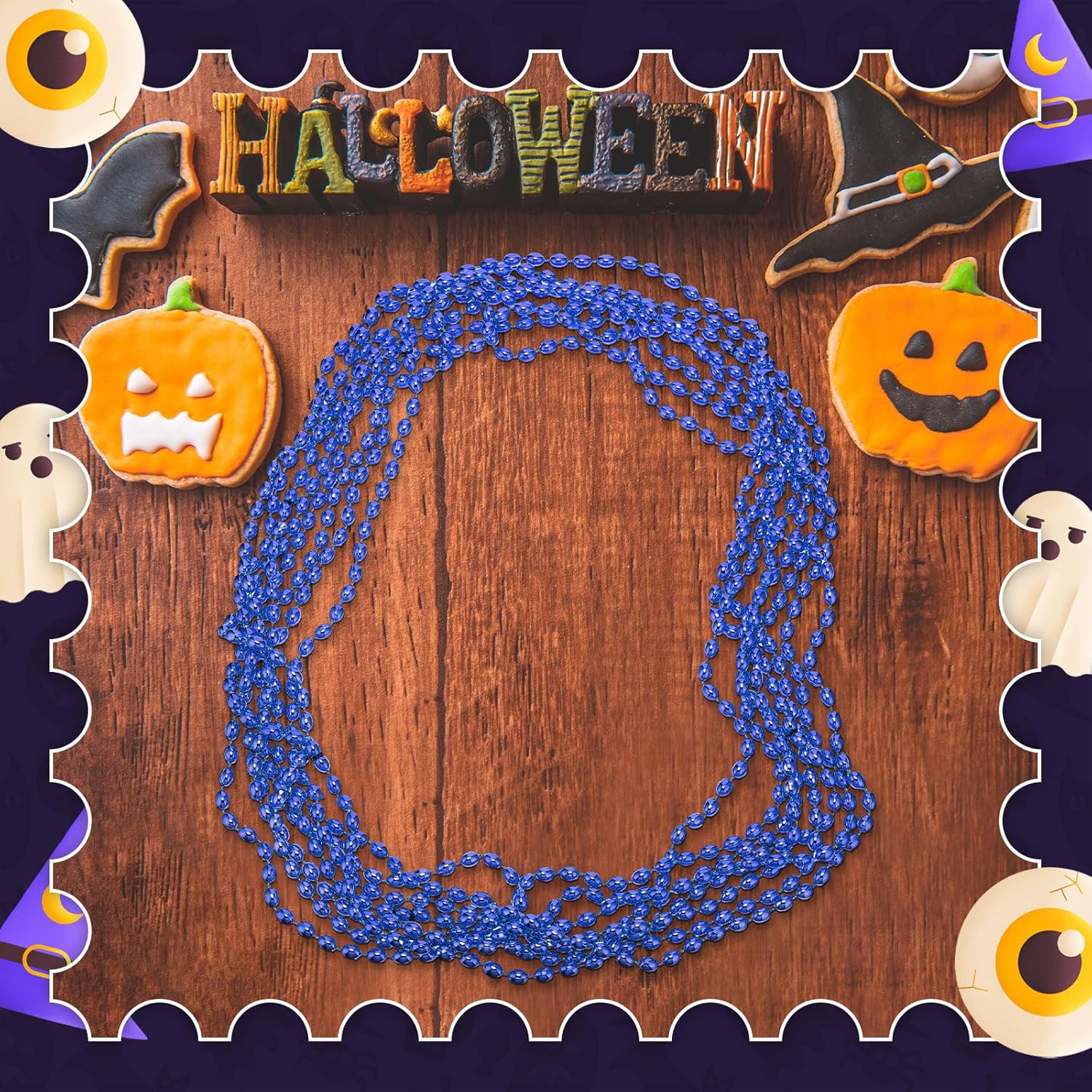 Riceshoot 200 Pcs Blue Bead Necklace Bulk Mardi Gras Oval Beads Necklace Party Favors 33" 7mm Metallic Color Beaded Costume Necklaces for Halloween Christmas Festive Event Accessories - Image 5