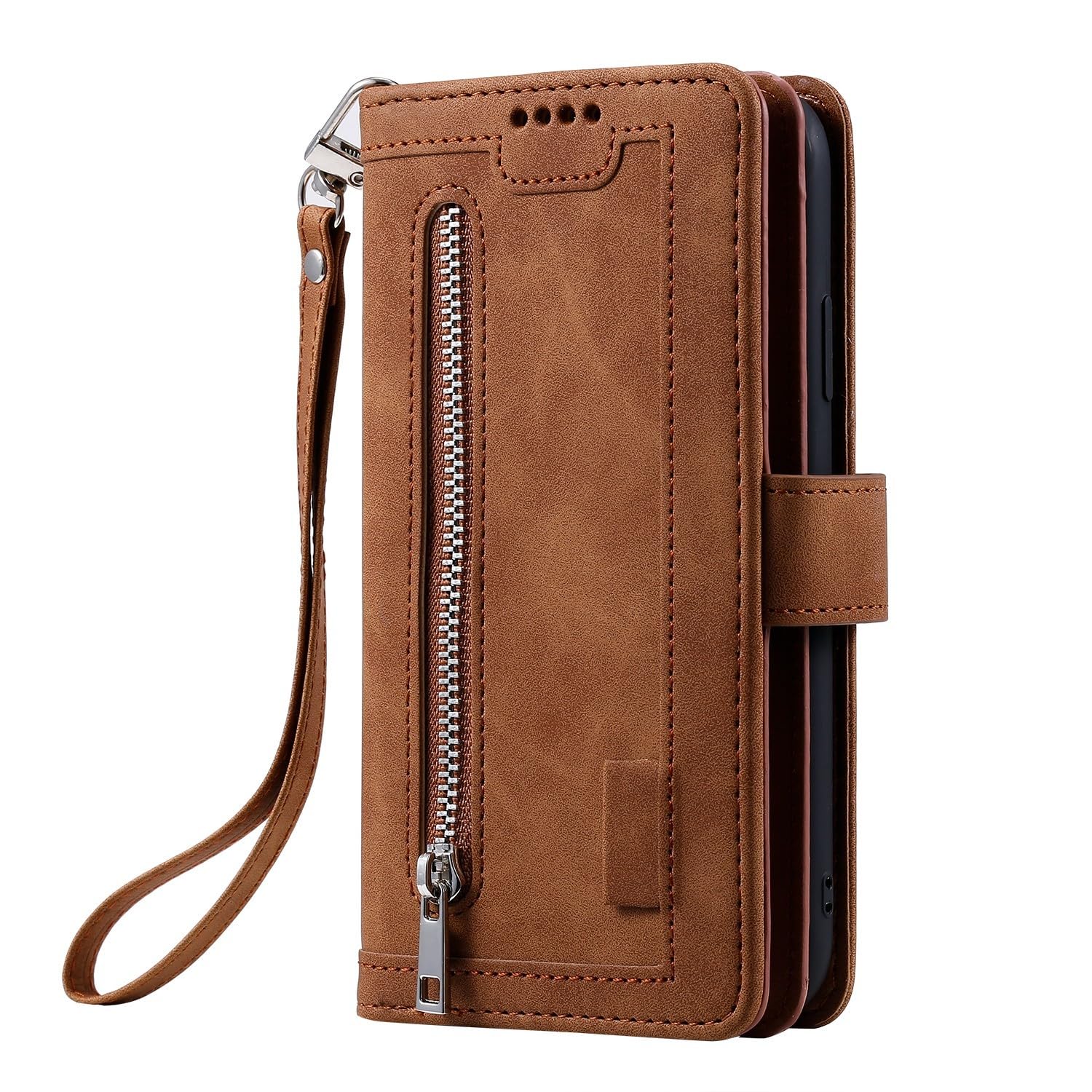 Étui iPhone 17 Pro Max marron à rabat avec sangle porte-cartes - 8
