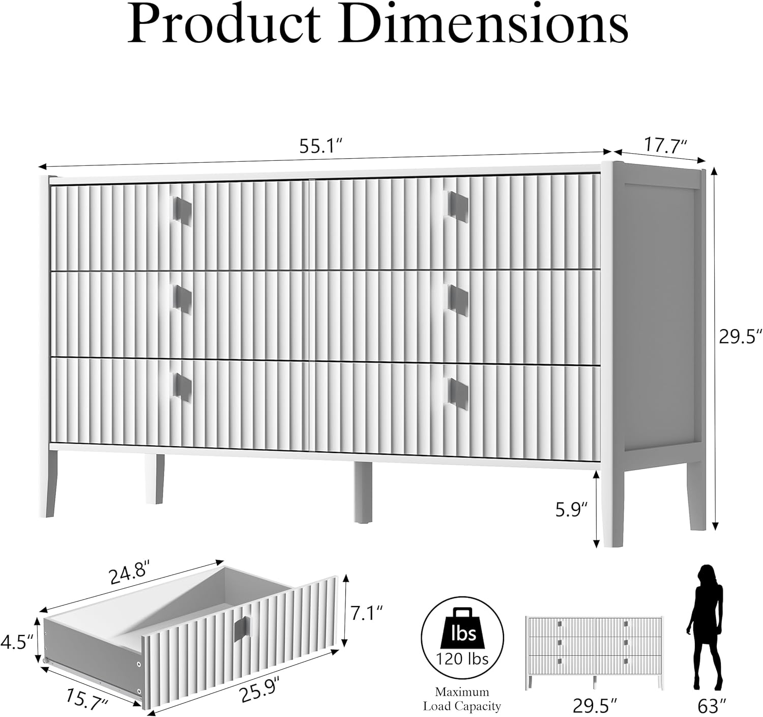 Product dimensions and load capacity diagram