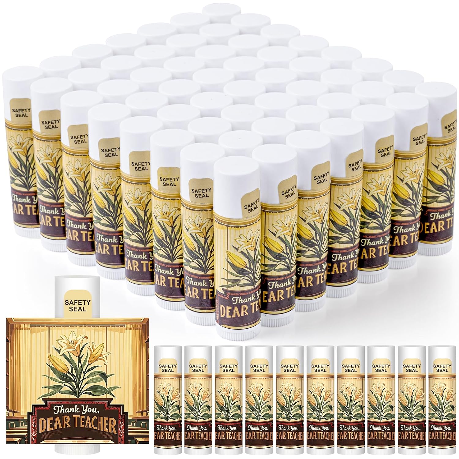 60 Pack Teacher Appreciation Gifts Lip Balm Bulk, Back to School Gift, End of The Year Teacher Gift for Women, Thank You Christmas Baskets Gifts for Teachers