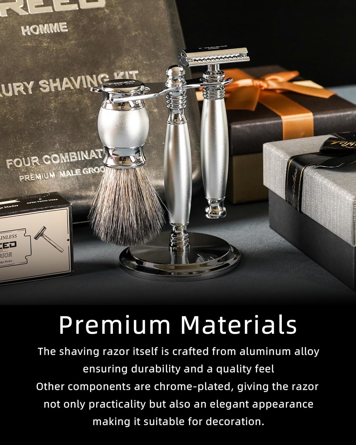 FREED customized gifts Engraving Luxury Men's Safety Razor set, Aluminum Alloy Material incloud 120 Japanese Stainless Steel Blades,It's the best gift for men, fathers,or birthdays.