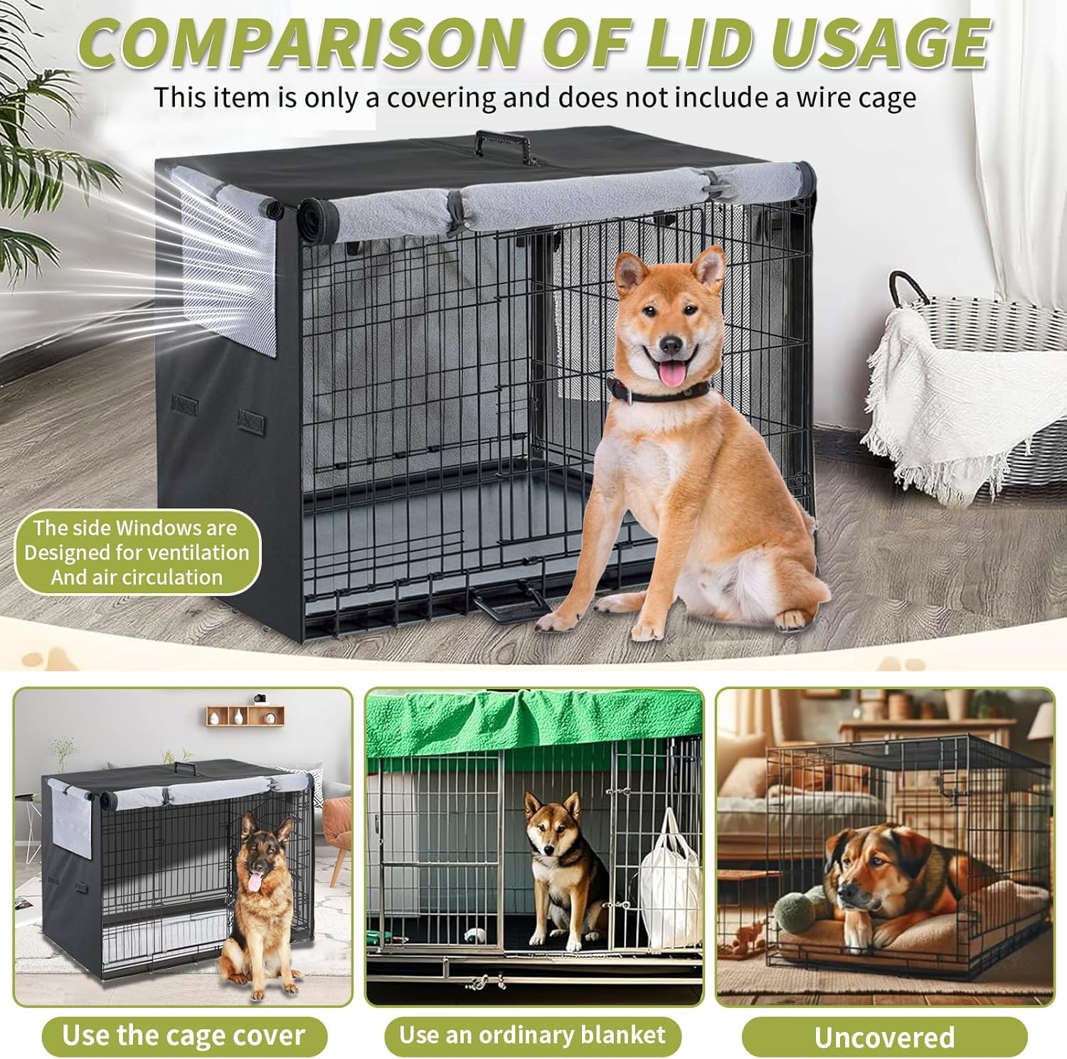 Dog Crate Covers 36 inch Built-in Anti-Freezing Felt for Pet and Small Dog Winter Outdoor Anti-Freeze Protection Dogs Crate Cover for 36 Inch Metal Wire Dog Crate - Only Cover (Black)