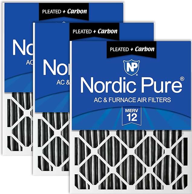 Nordic Pure 16x25x2 (Actual Size: 15 1/2 x 24 1/2 x 1 3/4) Furnace Air Filters MERV 12 Pleated Plus Carbon 3 Pack