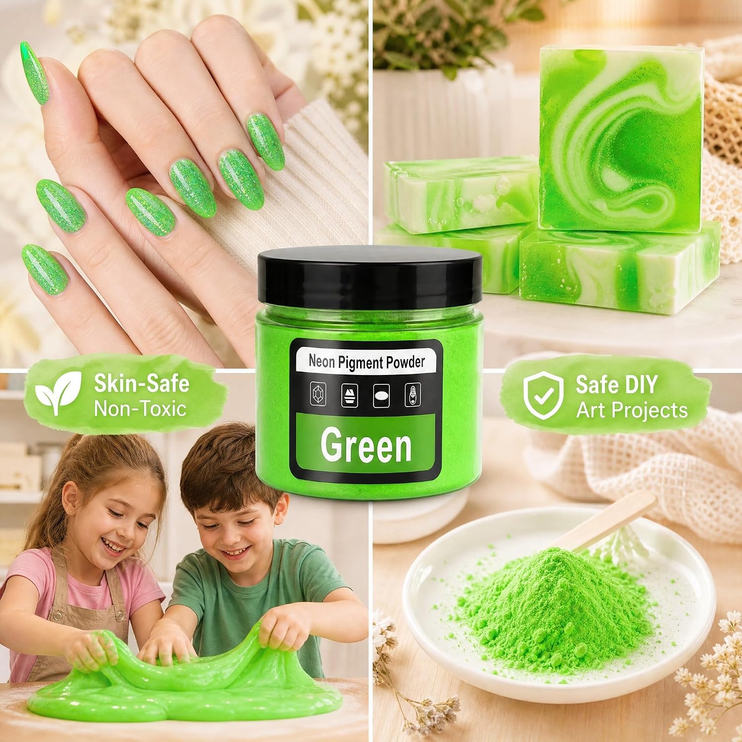 Green Neon Pigment Powder for Epoxy Resin - 50g Vibrant Fluorescent Resin Colorant, Professional Grade Non-Toxic Mica Powder for Nails, Slime, Soap Making, Painting and DIY Art Projects