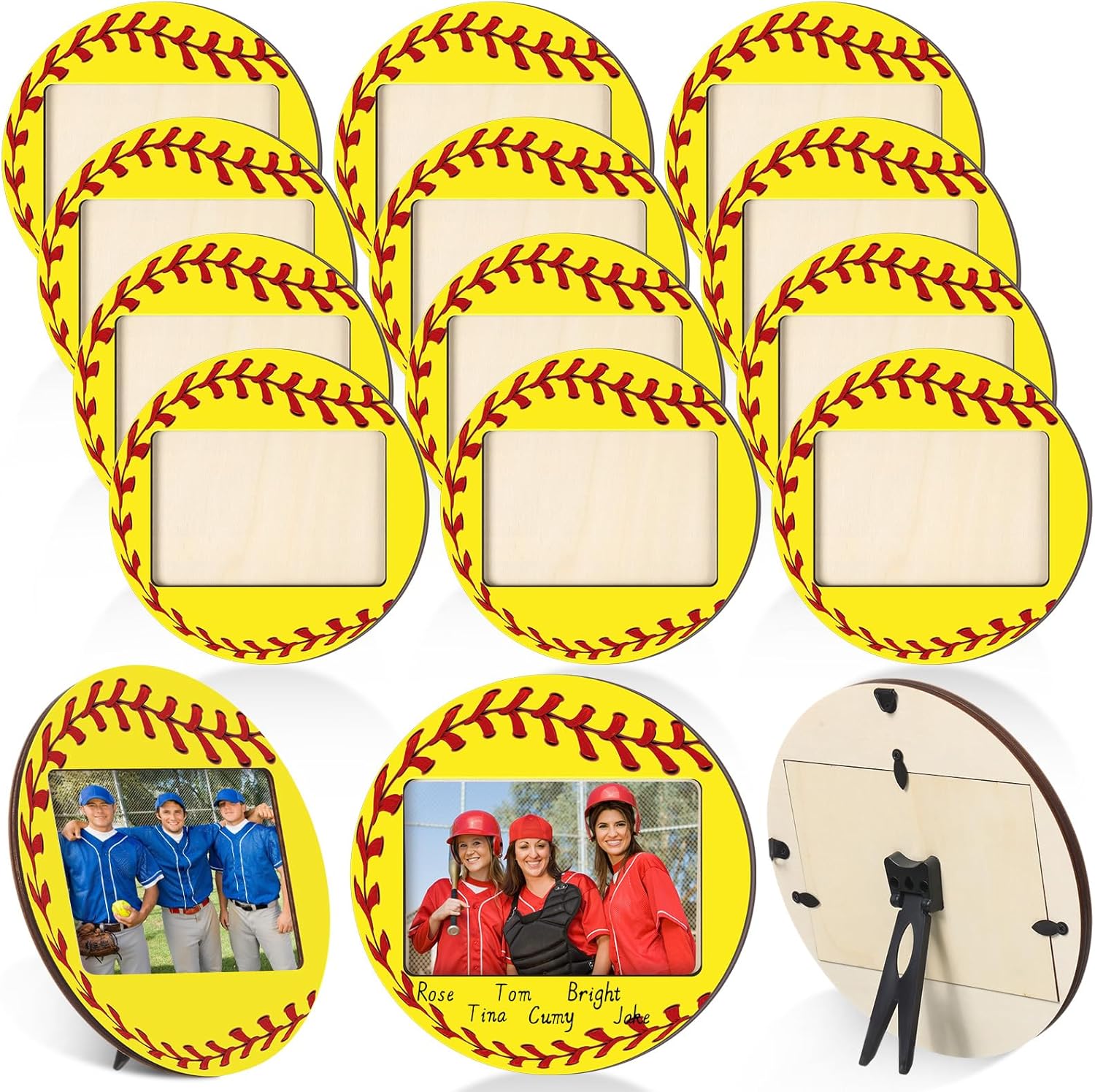 Qunclay 12 Pcs Soccer Picture Frame Wooden Photo Soccer Frame Sport Picture Tabletop Gifts for Athlete Coach Team Sports Party, Display 4'' x 6'' Photos