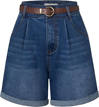Belle Poque Women Demin Shorts High Waisted Wide Leg Jean Shorts with Pockets