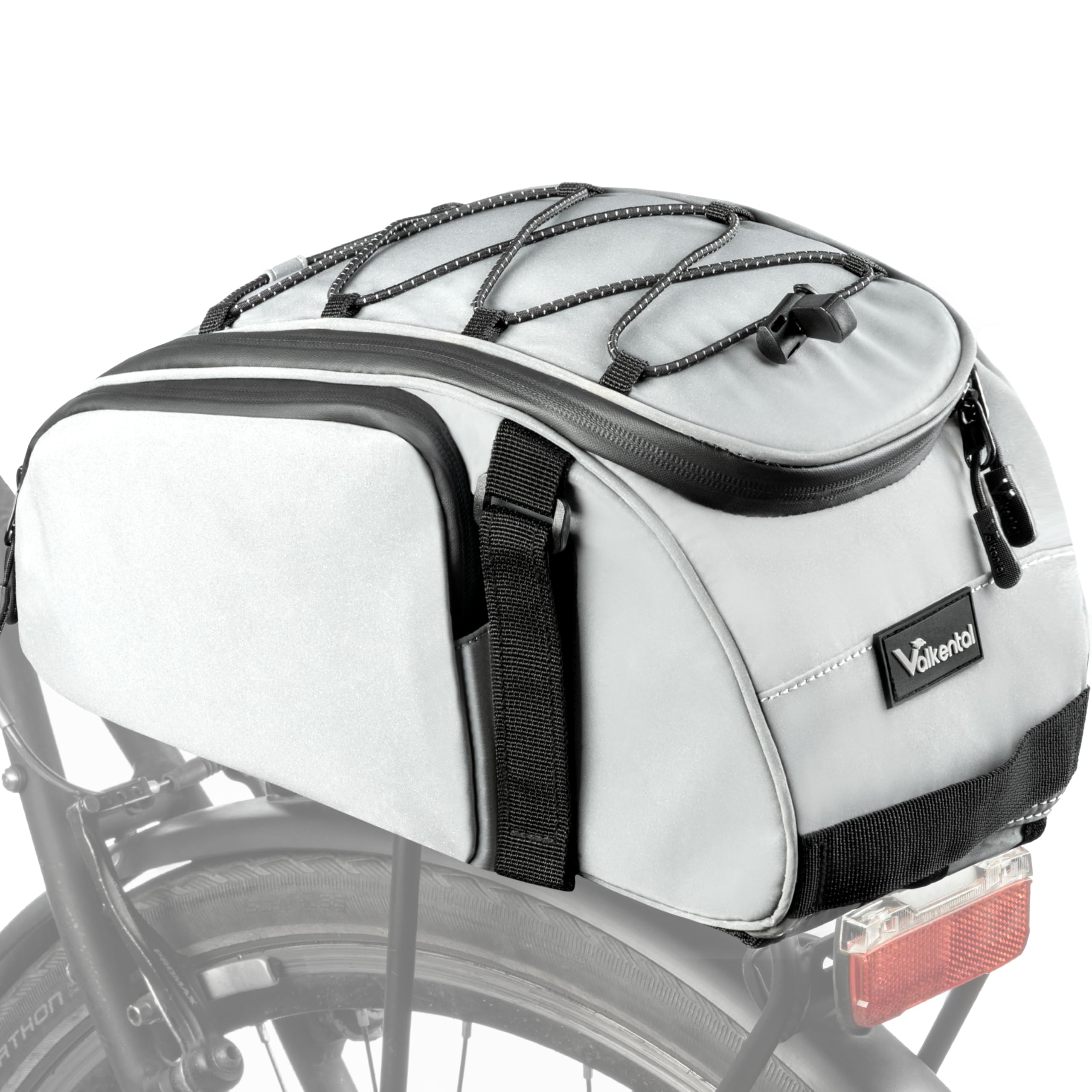 Valkental 3in1 Fahrradtasche für Gepäckträger mit Rucksackfunktion - 14L Volumen - Gepäckträgertasche mit zahlreichen Fächern - Wasserfest & Reflektierend - Mit Tragegriff - Geprüfte Qualität