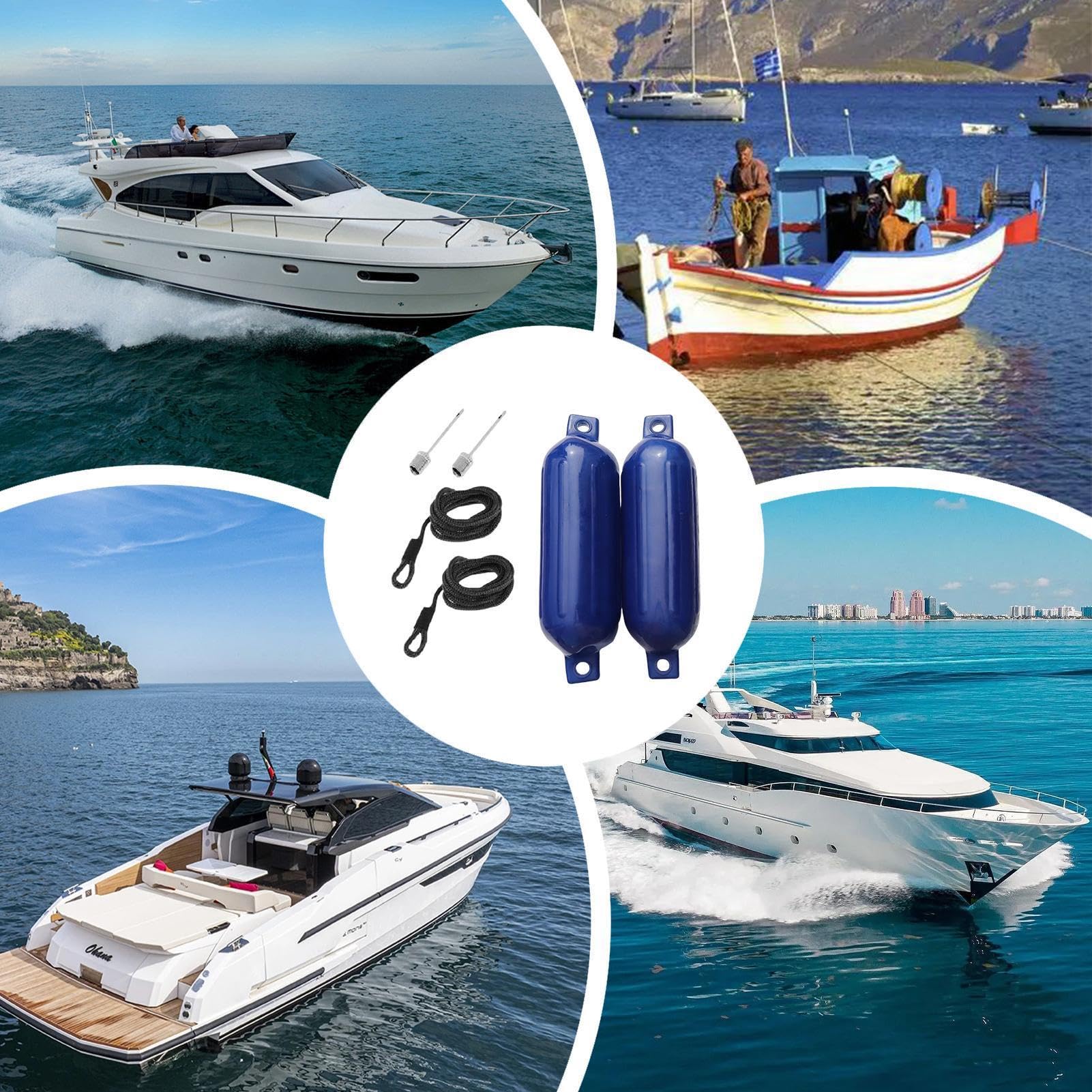 Paraurti gonfiabili per barche - Parafanghi in PVC resistente | Protezione per pontone | Parete extra spessa 0,41 cm, 2 corde e aghi ad aria, protezione per ormeggio di yacht, canoe, kayak e vela