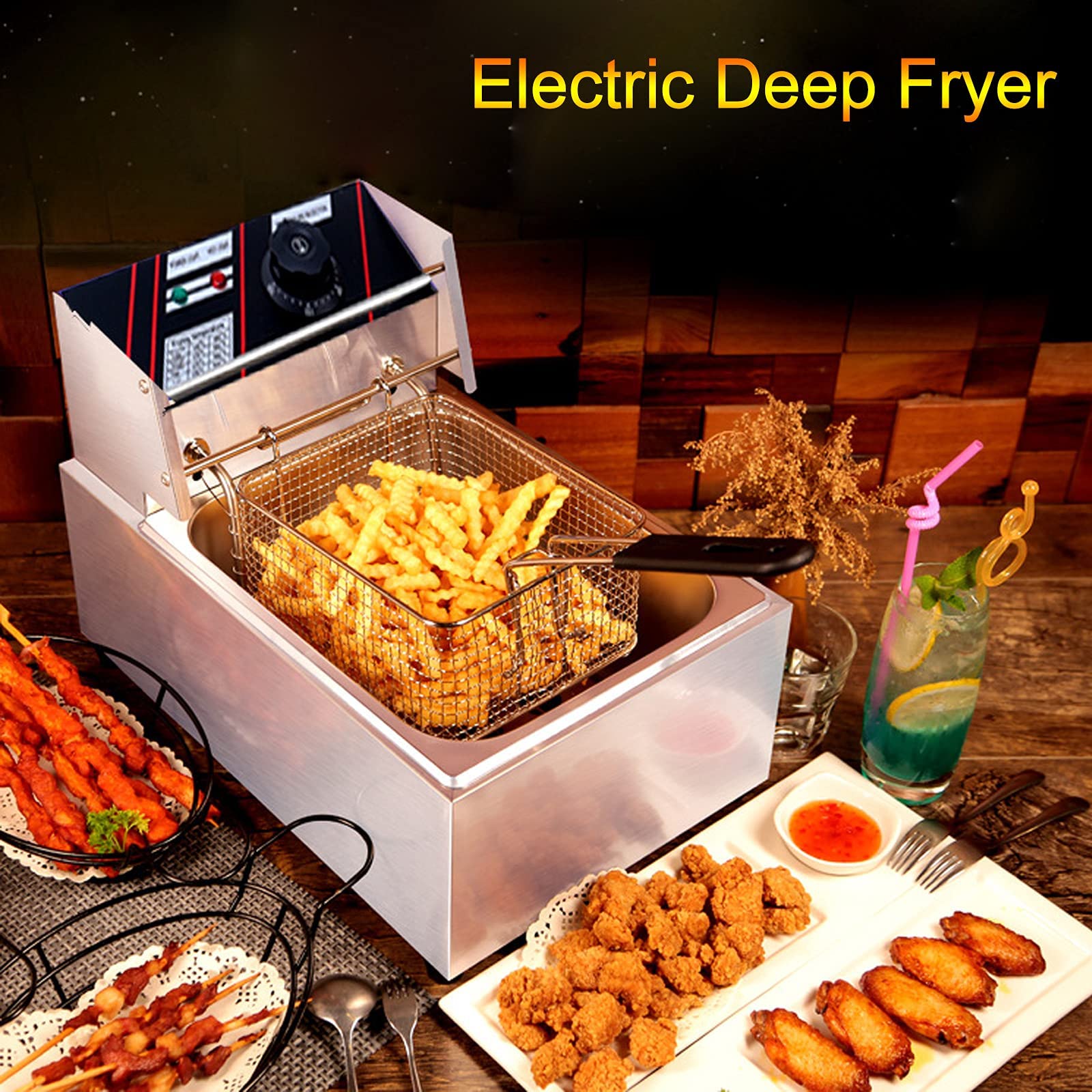 Amazon.co.jp: 業務用ステンレス鋼電気フライヤー、バスケットと蓋付き