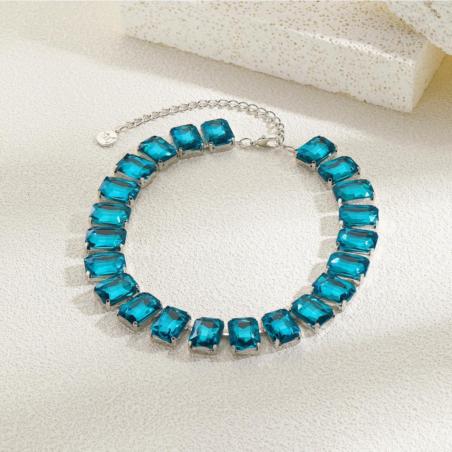 Firstmeet Rectangular Crystal Rhinestone Collar Necklace Wedding Sparkly Colorful Crystal Choker For Women - Image 3