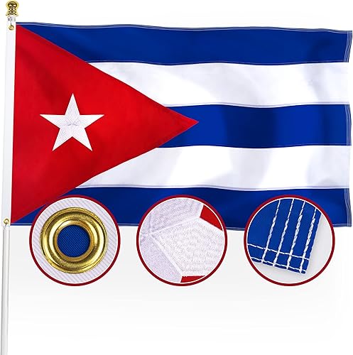 XIFAN Bandera cubana de alta calidad de 3 x 5 para exteriores, estrella bordada de doble cara, banderas cubanas de nailon 210D resistente para