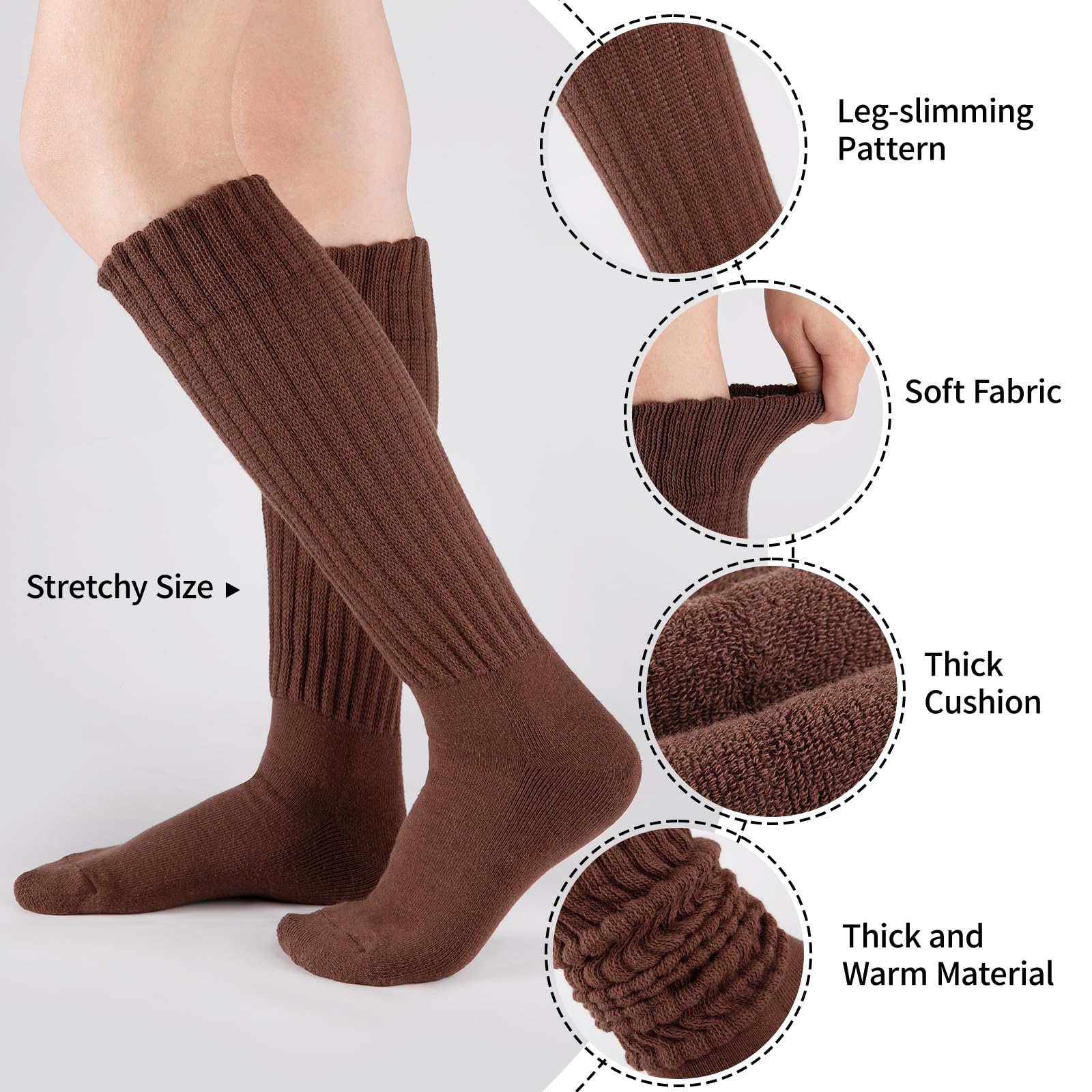 COOVAN Calcetines holgados para mujer, 4 pares de calcetines largos de algodón suave hasta la rodilla