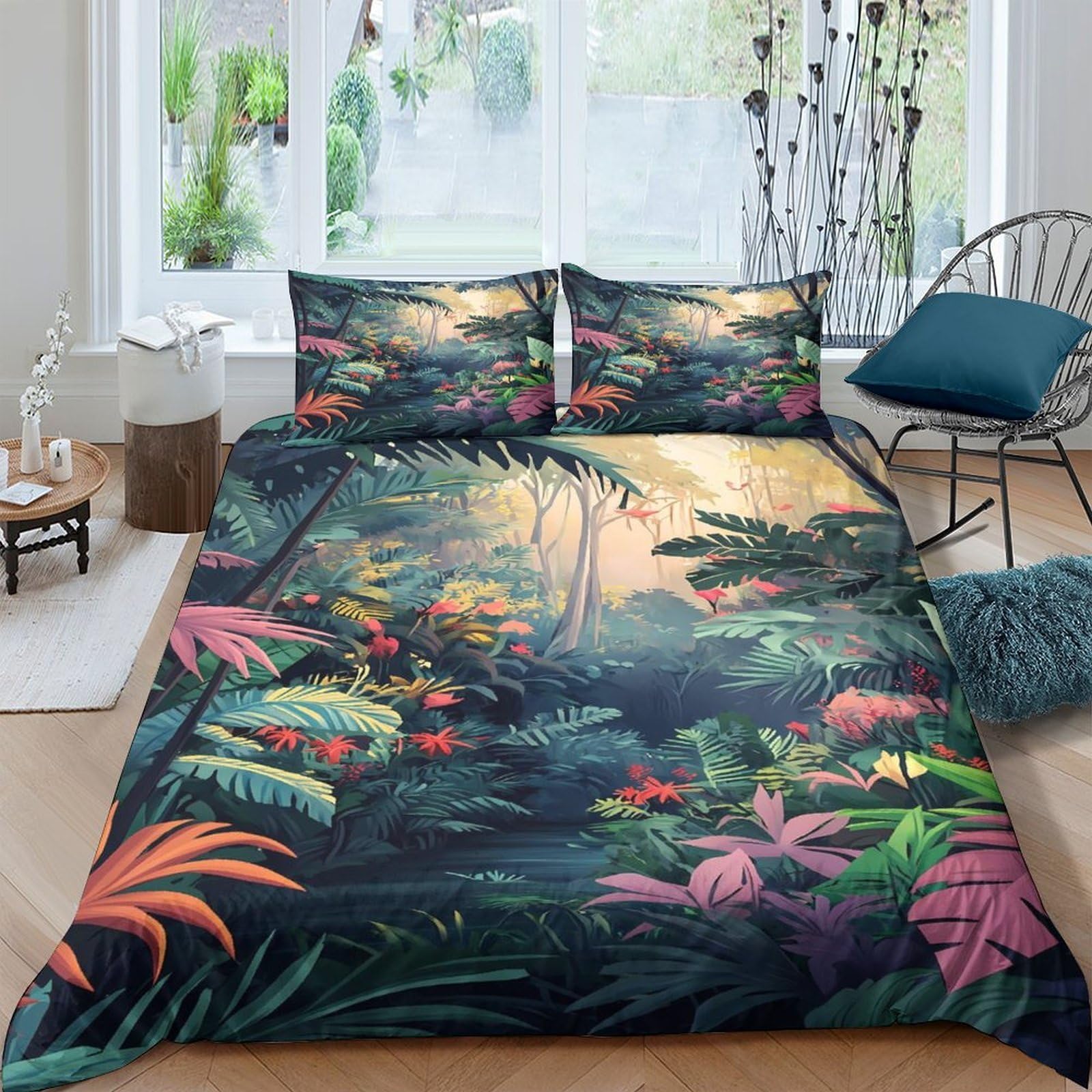 Ctjqhvkz Style-5 3D Printed Tropical Jungle Fitted Sheet Microfiber Soft Breathable Rainforest Mattress Cover For Bedroom Dorm Apartment Mattress Protection Decor Single（135X200cm）