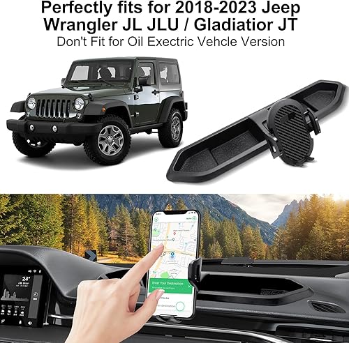Miniatura 2 de Soporte de teléfono actualizado para Jeep Wrangler JL JLU y Gladiator JT 2018, 2019, 2020, 2021, 2022, 2023, kit de sistema de bandeja de tablero de