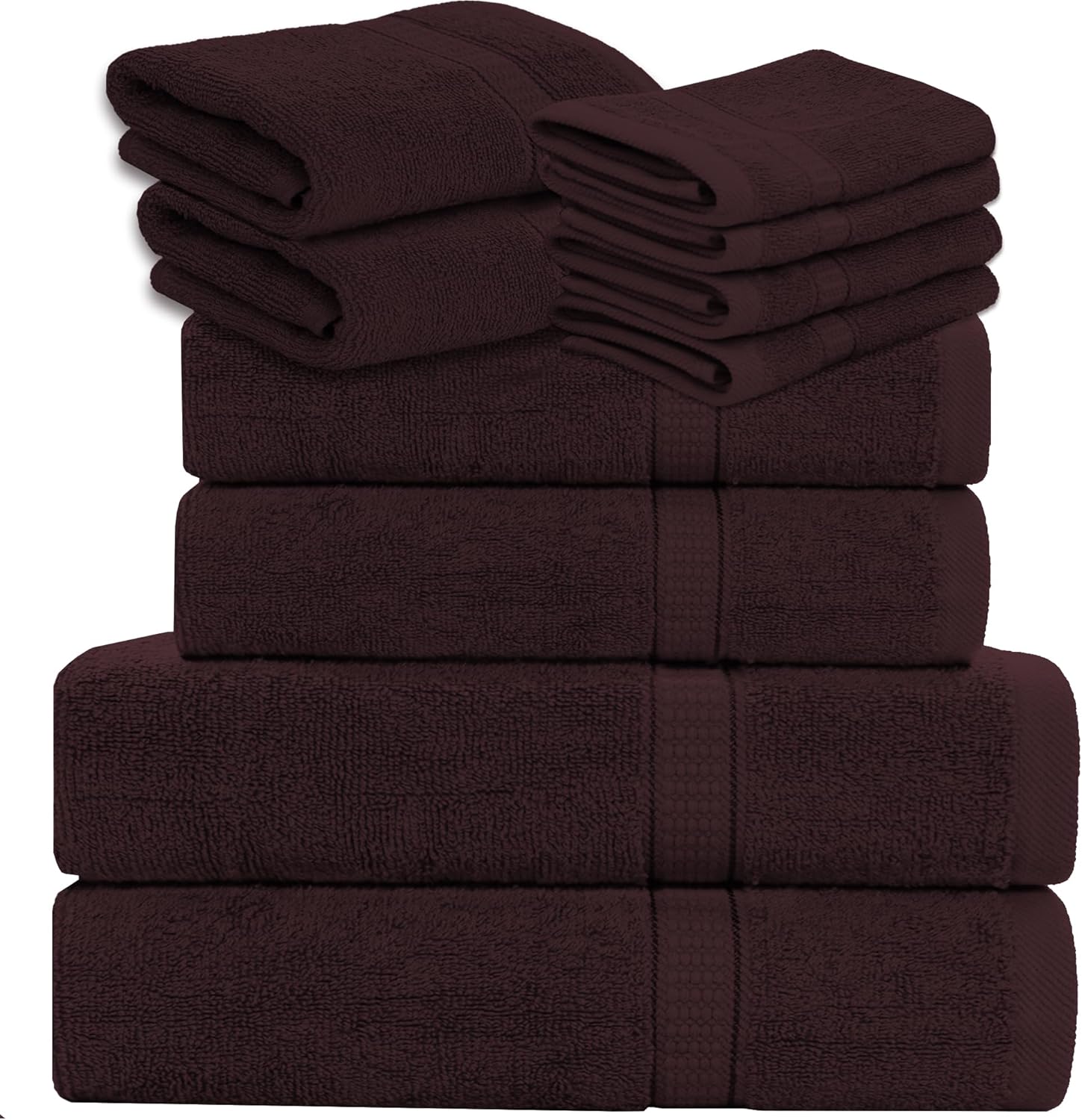 GOLD TEXTILES Luxury 10 Piece Towel Set, (Bath Towel 27x54, Hand Towel 16x30, Washcloth 13x13, Pool Towels 24x50) Ultra-Plush Absorbent Cotton Towels for Bathroom (Chocolate brown, 10 Piece Towel Set)