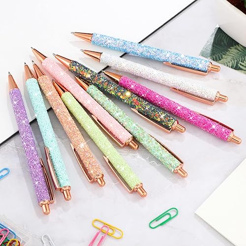 Miniatura 4 de Woanger Juego de 30 bolígrafos de lujo para mujeres y niñas, 10 bolígrafos brillantes y bonitos con purpurina, bolígrafo retráctil para escribir