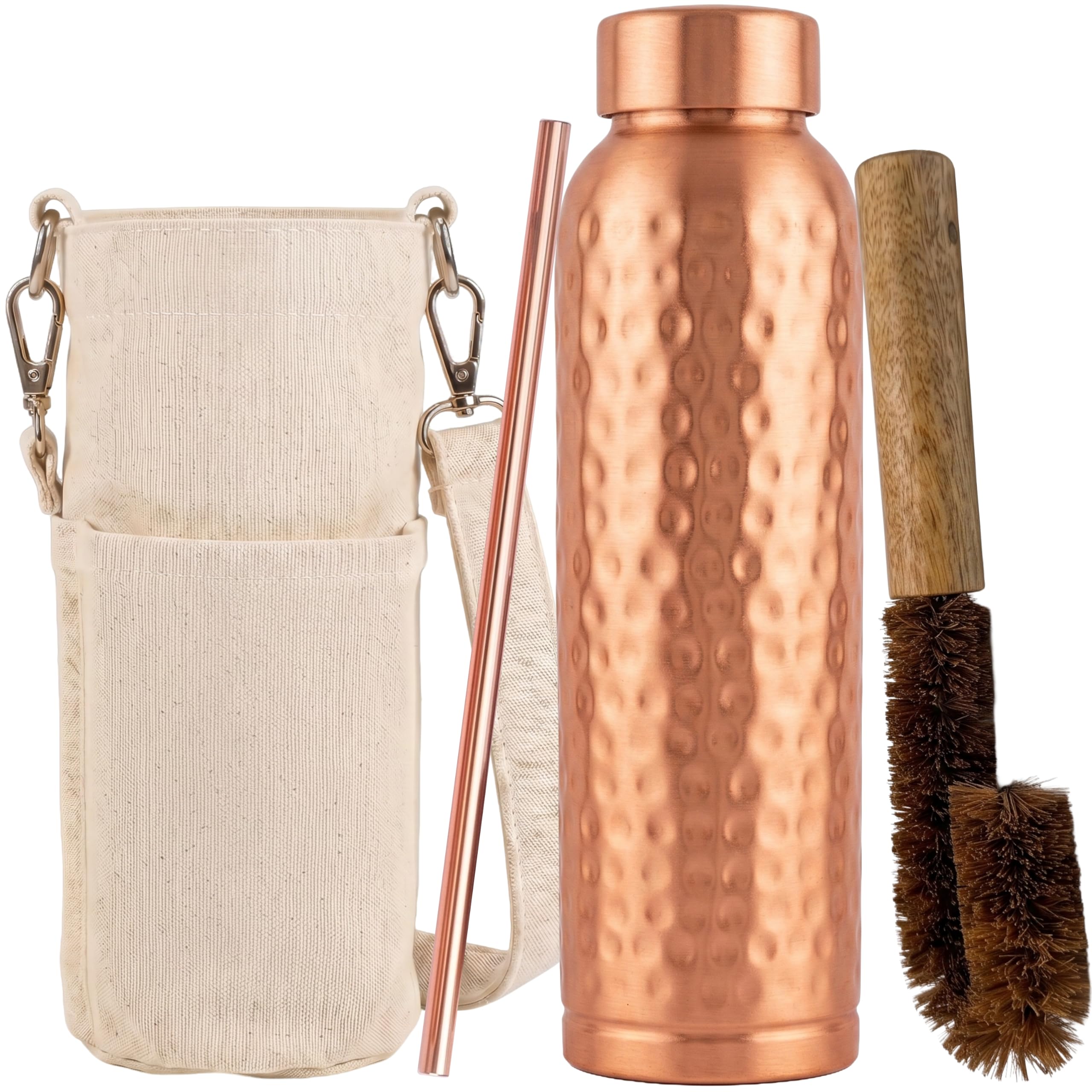 Pure Copper Water Bottle 950ml, Ayurveda, Hand-Hammered, Leakproof BPA-Free