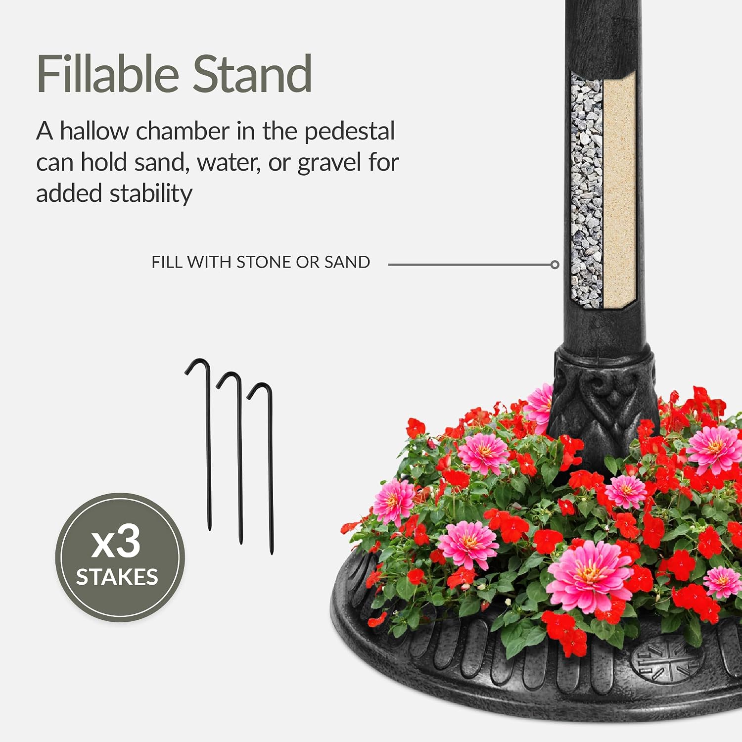 Best Choice Products Solar Outdoor Bird Bath Vintage Resin Pedestal Fountain Decoration for Yard, Garden w/Planter Base, Feeder, Decorative Bird Cage, Fillable Stand - Black
