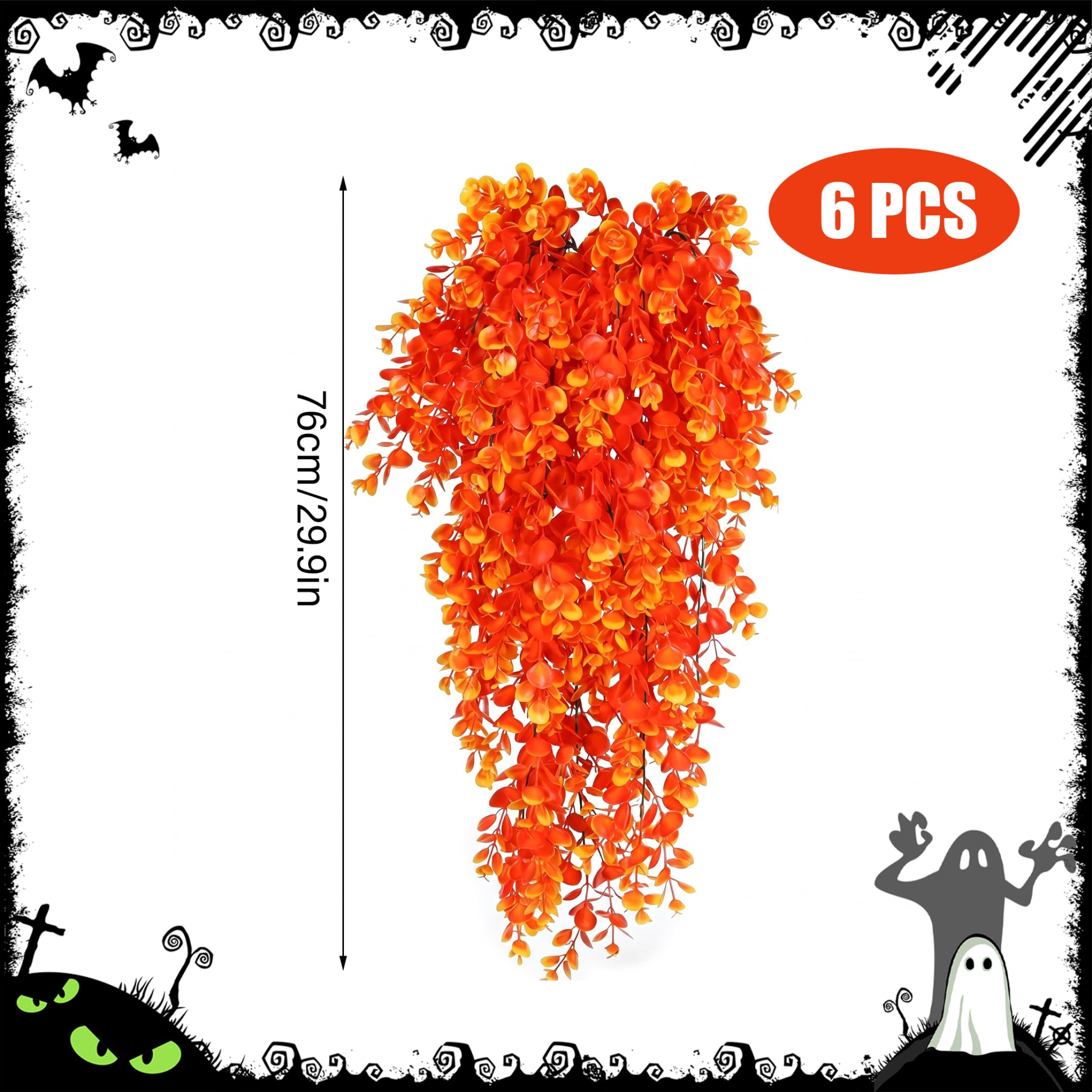 Piante pensili 6 pezzi rampicanti artificiali arancioni | Stile a cascata densa, in plastica, per Halloween e spazi gotici interni/esterni