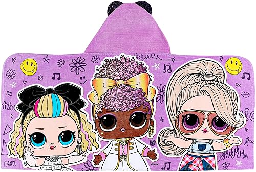 Franco LOL Surprise - Toalla con capucha para niños, color morado, tamaño Queen, 24 x 50 pulgadas