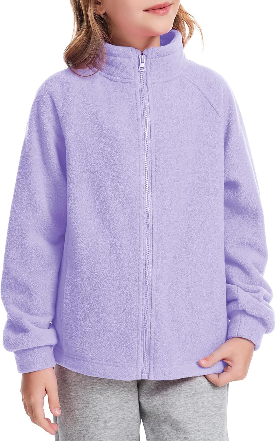 Girls Fleece Jackets Kids Zip Up Long Sleeve Fall Winter Coats Outwear with Pockets 5-14Years