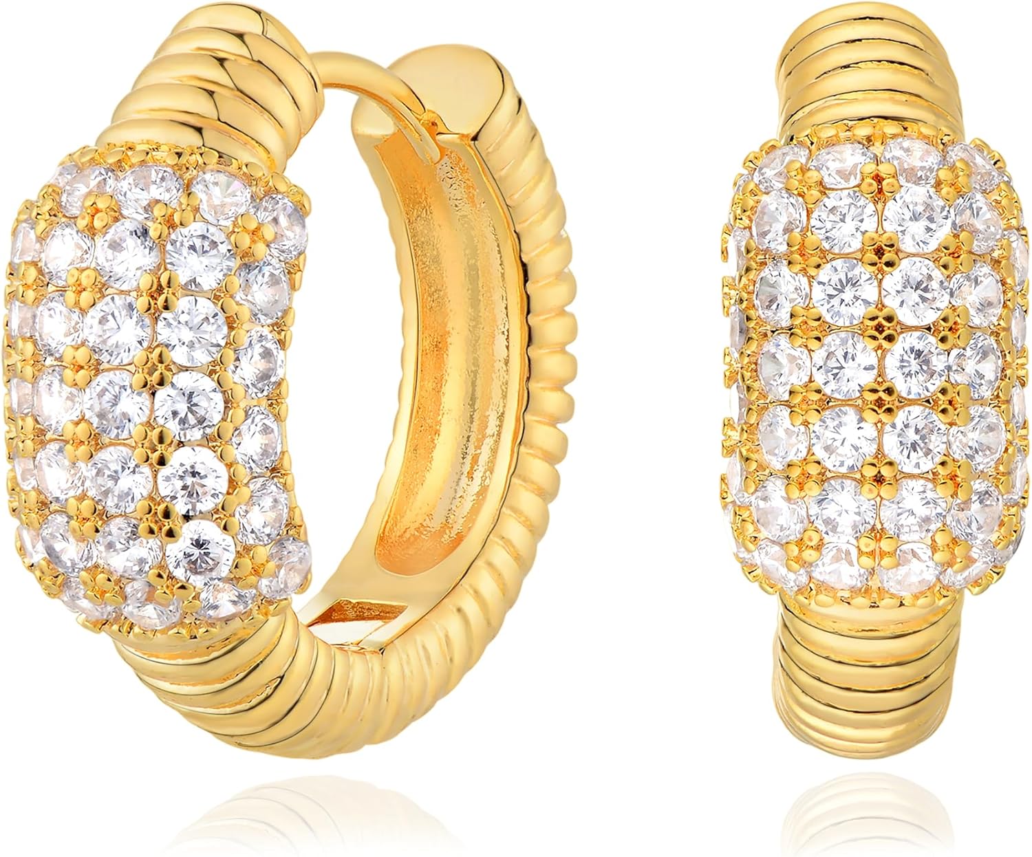 VACRONA Gold Huggie Hoop Earrings for Women 14K Gold Plated 925 Sterling Silver Posts Cubic Zirconia Lightweight Star Heart Trendy Hypoallergenic Jewelry