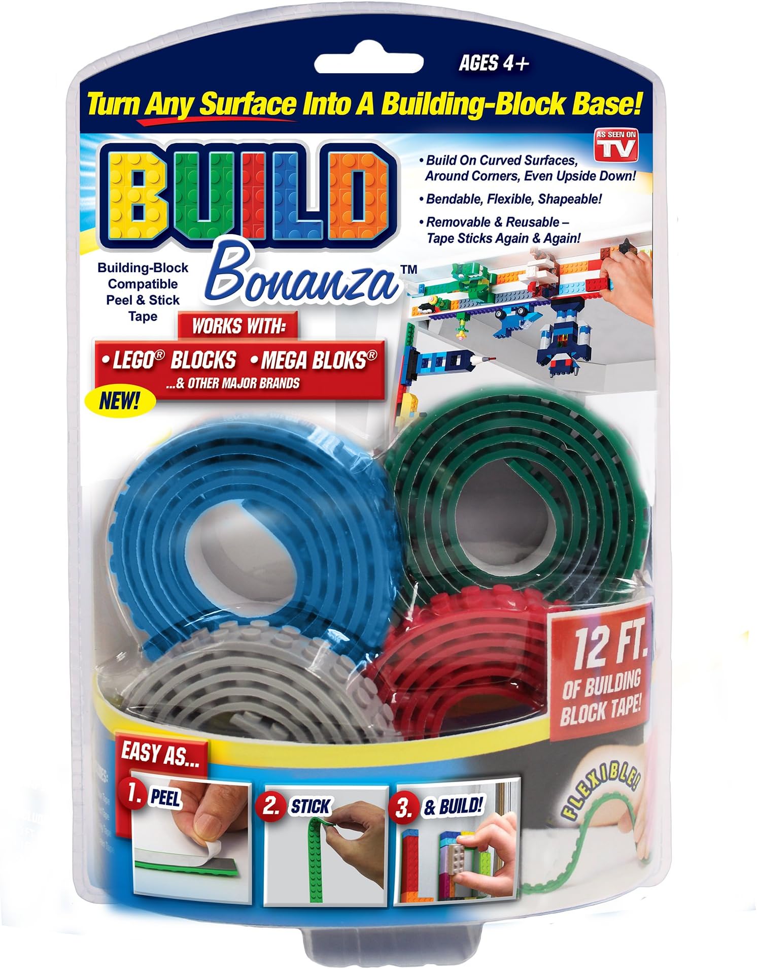 Duze Self Adhesive Tape Works Building Block &Toy-Block Compatible Peel and Stick Tape (4 Piece)